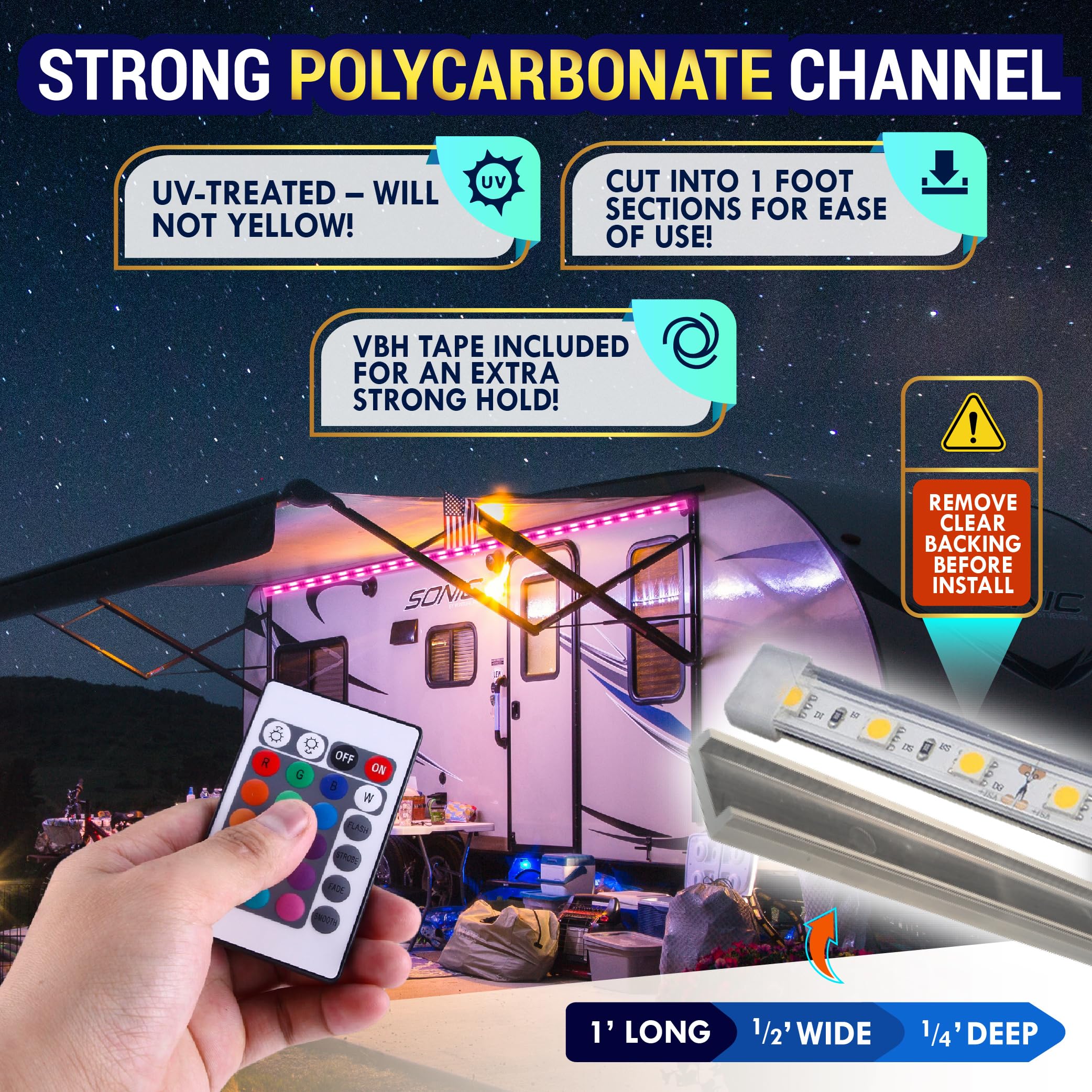 LATCH.IT 12V RV Awning LED Light Strip, 20-Foot V2.1, Multicolor, IP68 Water-Resistant, DIY Kit