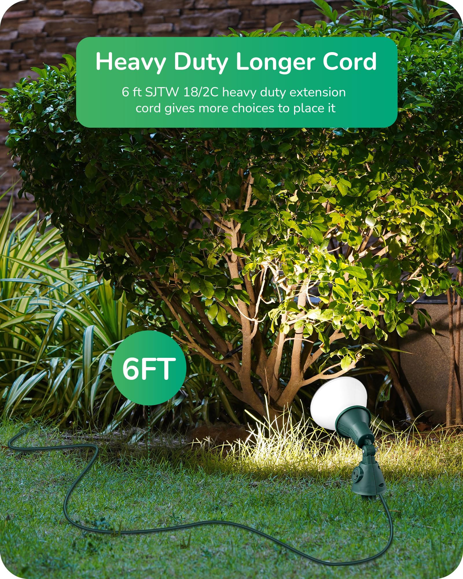 Edishine Dusk To Dawn 120V Outdoor Spotlight, Waterproof Led Outdoor Flood Stake Lights With Stake & 6-Feet Cord, 90 Adjustable