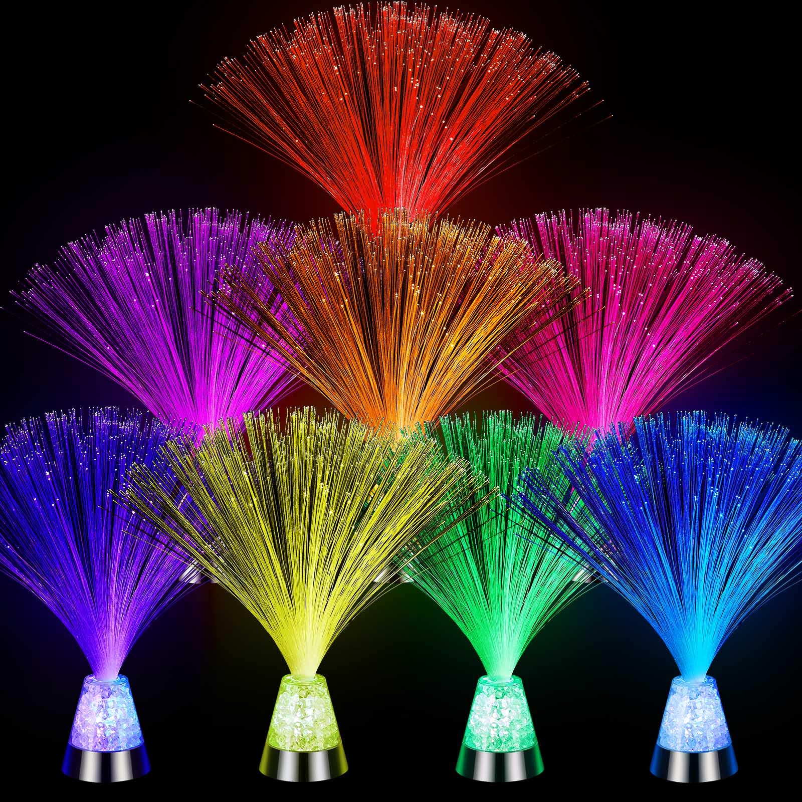 Retisee 8 Pieces Fiber Optic Lamp with Crystal Base 14inch Multicolored Sensory Lights Centerpiece Changing USB Battery Powered 