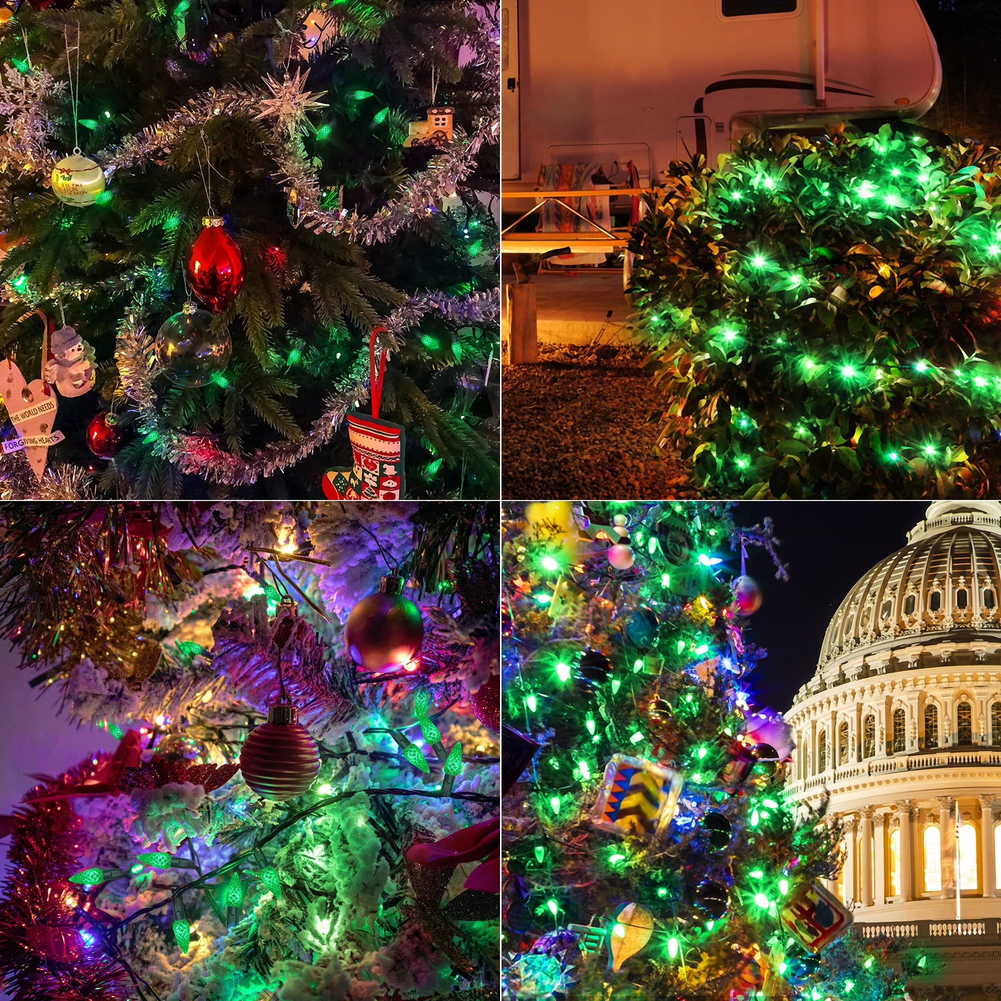 WATERGLIDE 33ft 100 LED Christmas Lights, Green Wire, 8 Lighting Modes, Waterproof Fairy Lights for Indoor Outdoor Decor