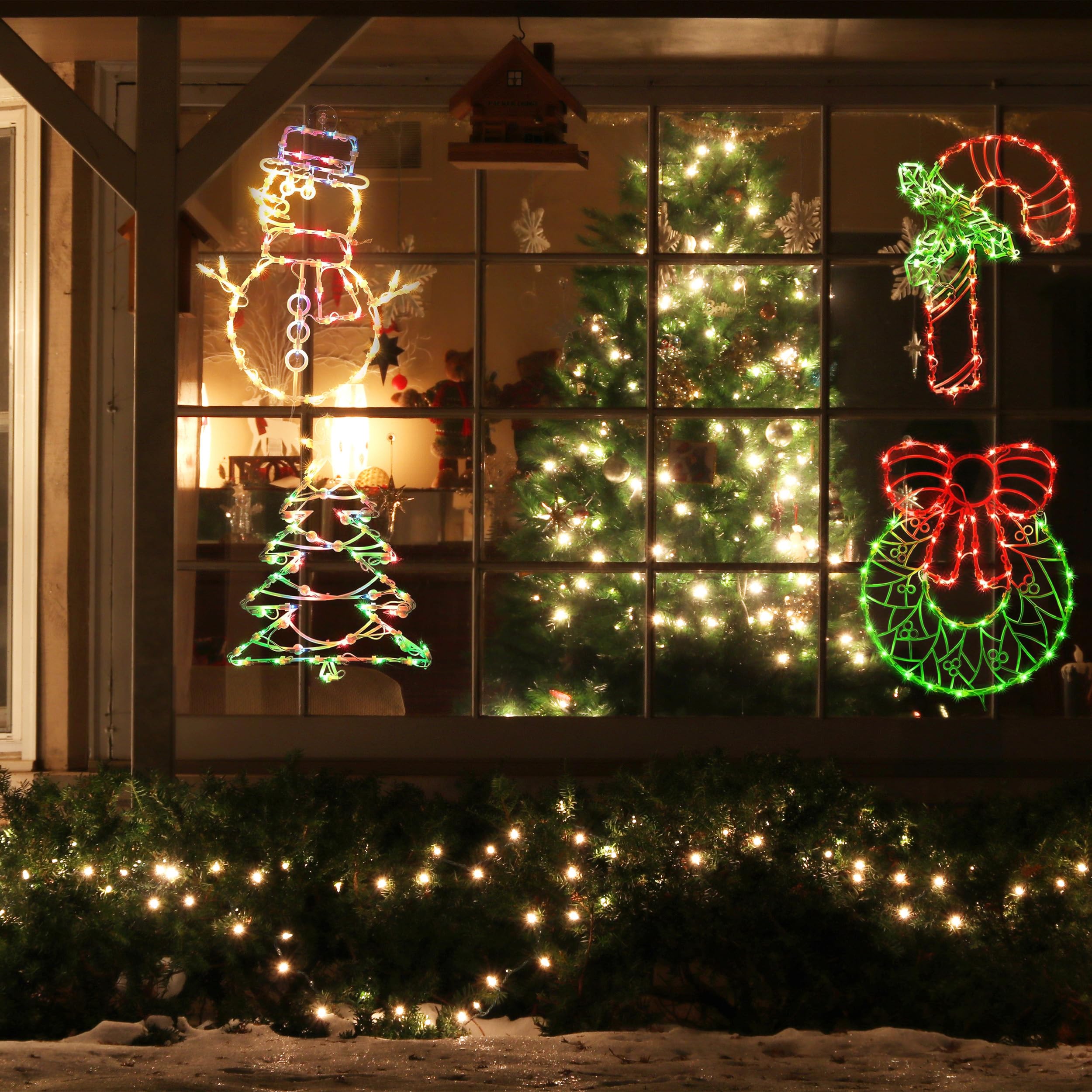 UBTKEY Christmas Window Decorations Lighted, 4 Pack 16'' Plug-in Christmas Window Silhouette Lights for Christmas Holiday Indoor