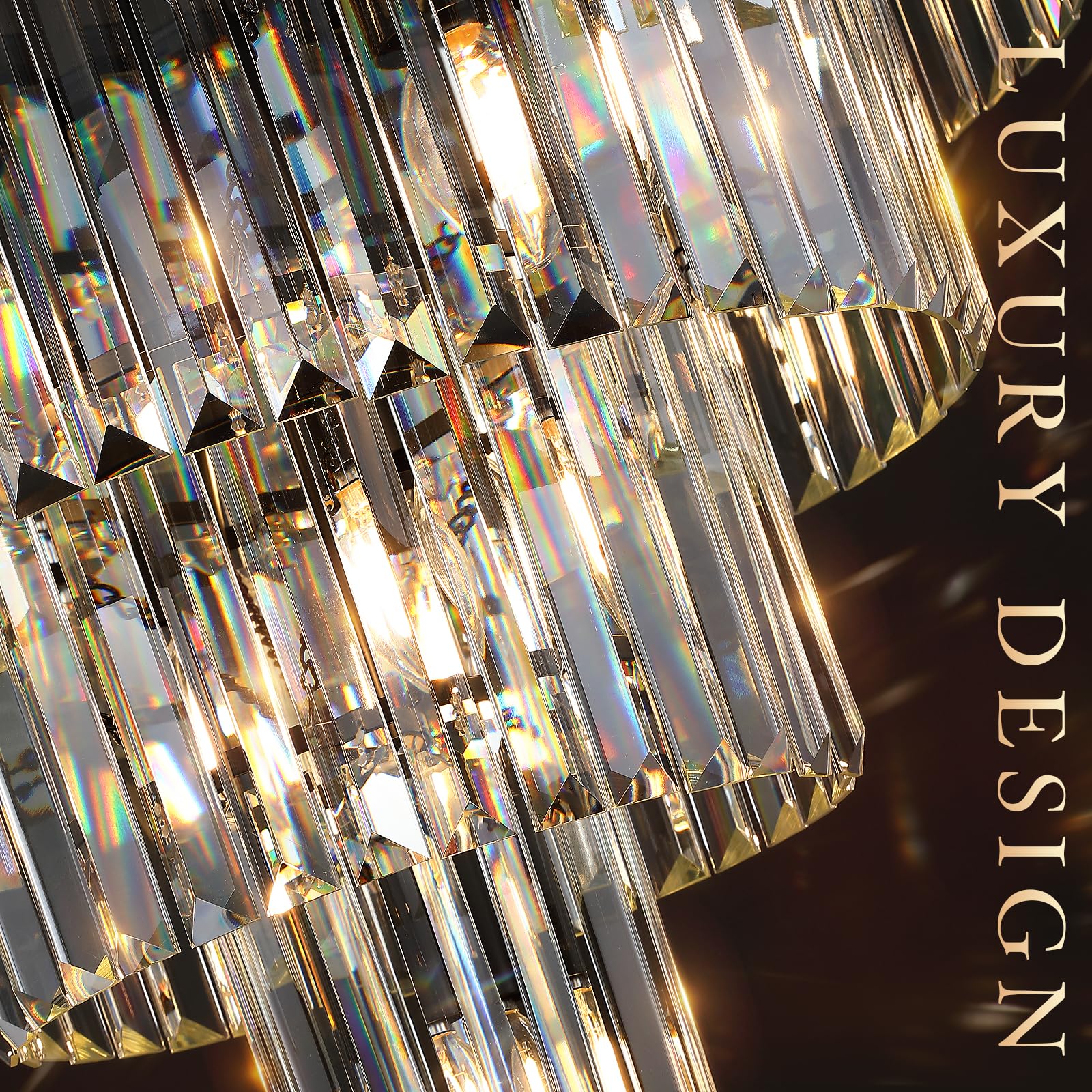 Catiner Modern Black Crystal Chandeliers,24    Ceiling Round Chandelier,Luxury Flush Mount Pendant Light Fixture With Chain Farm