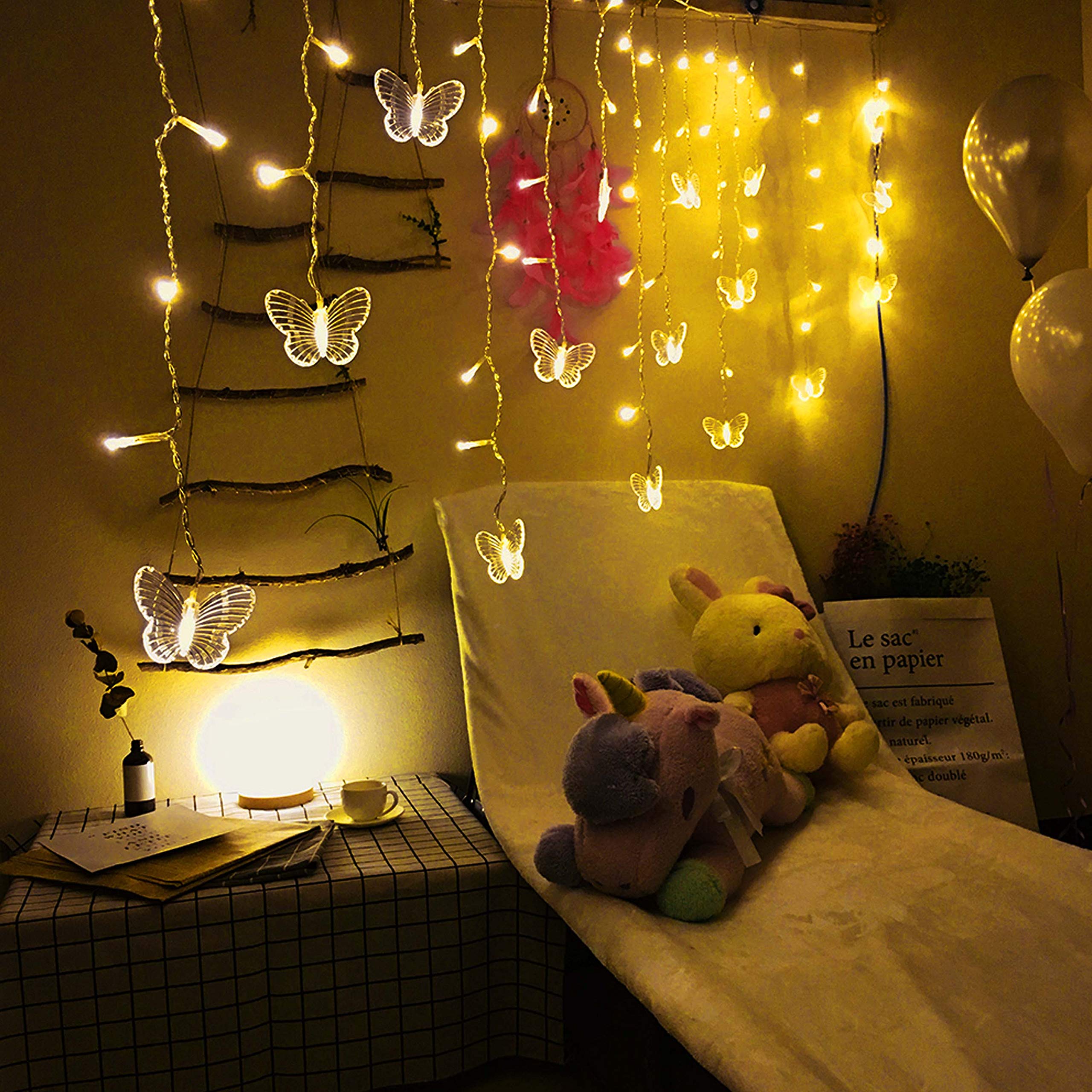 Decorman Butterfly Curtain Lights, 4.9Ft 48 Led Usb Window Fairy Lights 10 Butterflies 8 Modes Firefly Twinkle Timer String Lights With Remote For Room Bedroom Wall Ceiling Party Wedding Christmas