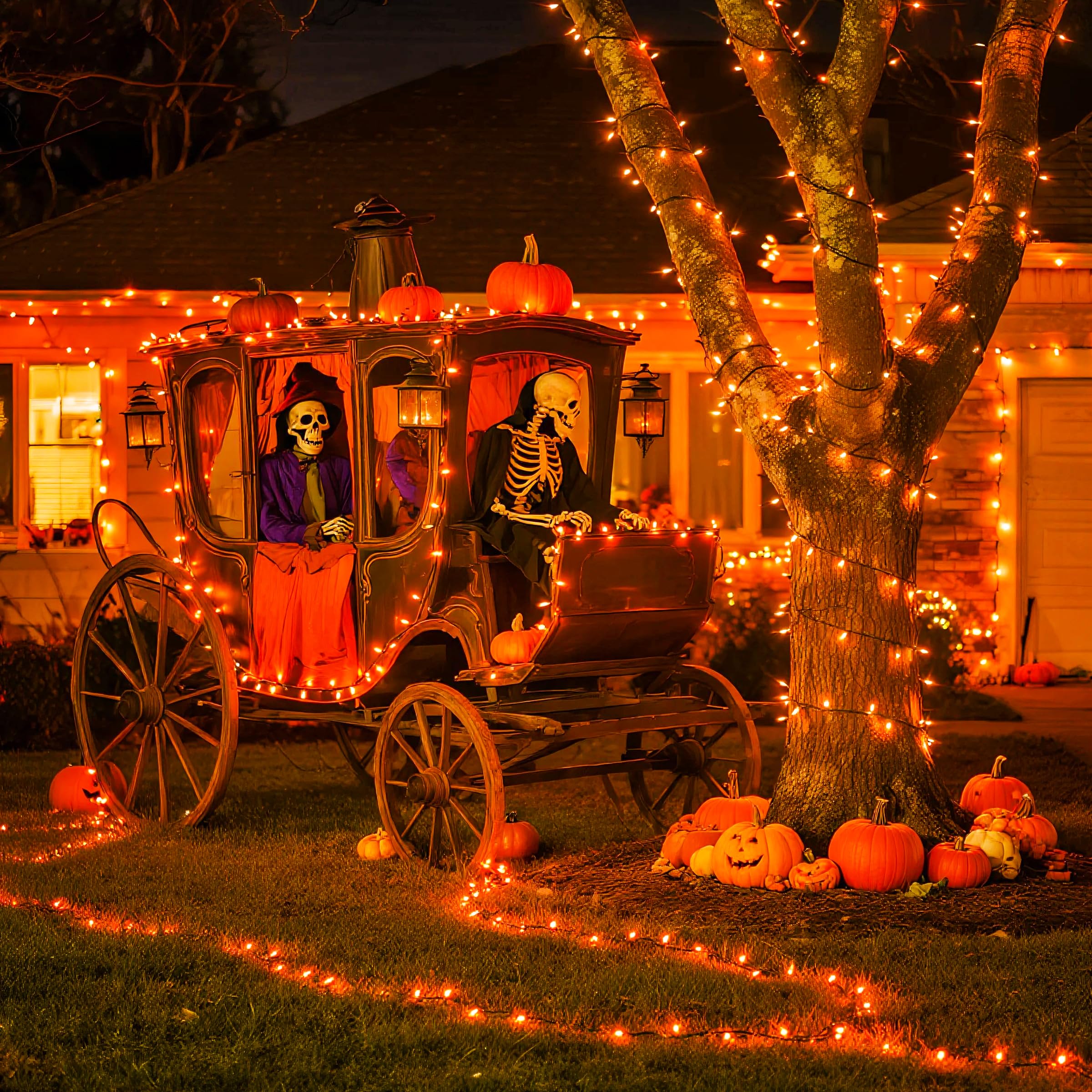 Jmexsuss 200 Led Orange Halloween Lights Outdoor, 66Ft Connectable Halloween String Lights Plug In, 8 Modes Orange Light For Tre