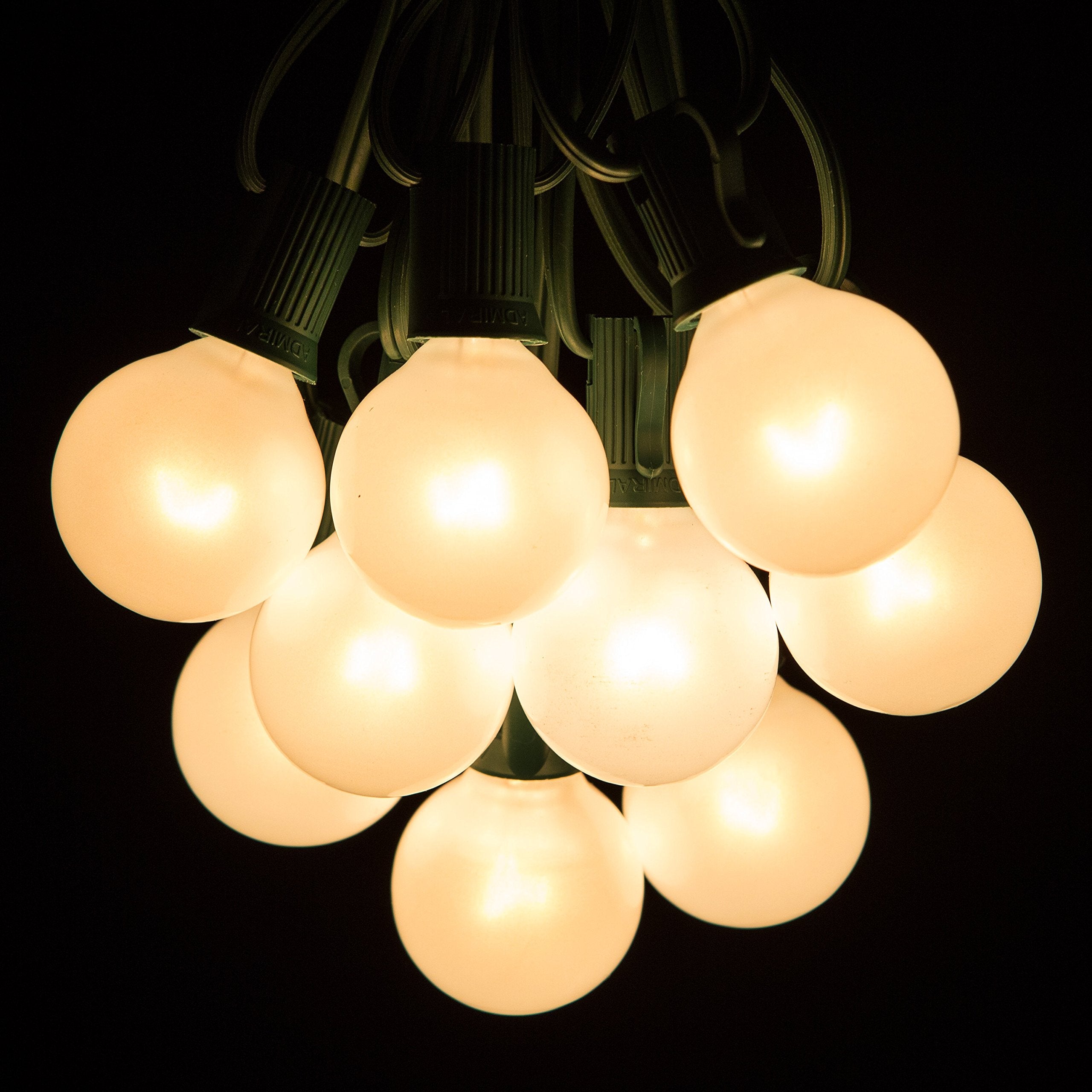 Hometown Evolution Outdoor Patio Globe String Lights - 50 Foot, G40 White Pearl Bulbs, Green Wire
