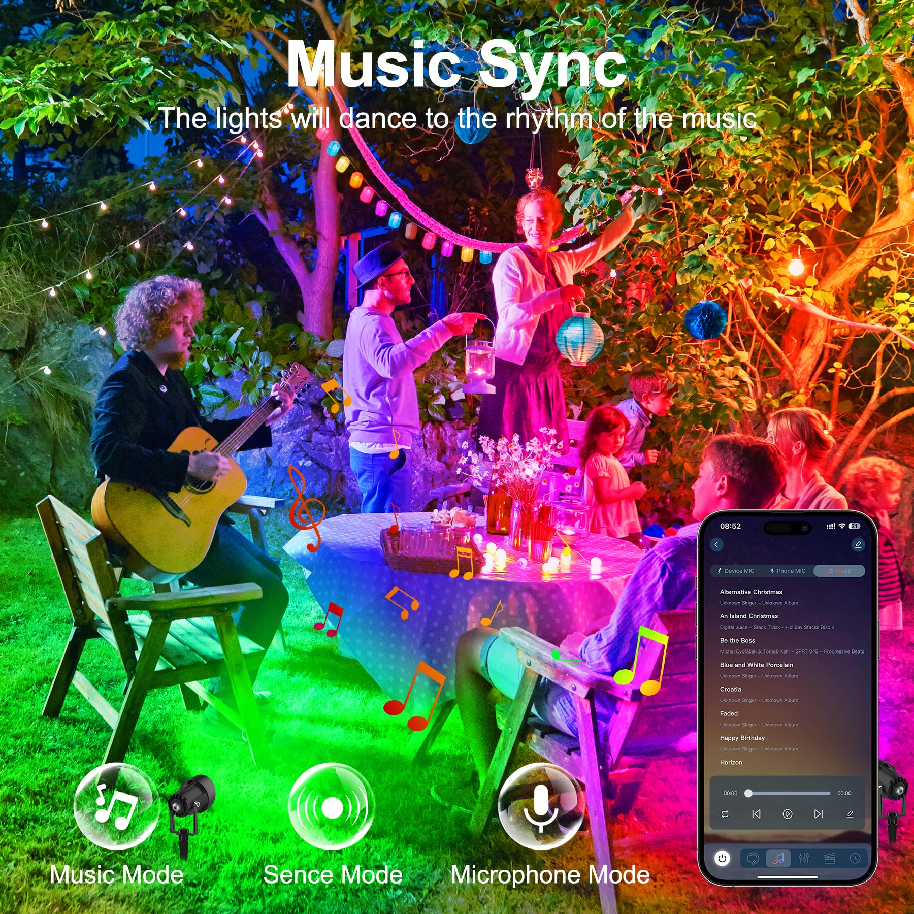 T-SUN RGBW Spotlights Set of 4 - App & Remote Control, Dimmable, Waterproof, Multicolor, Music Sync, Indoor Uplights for Home Decor
