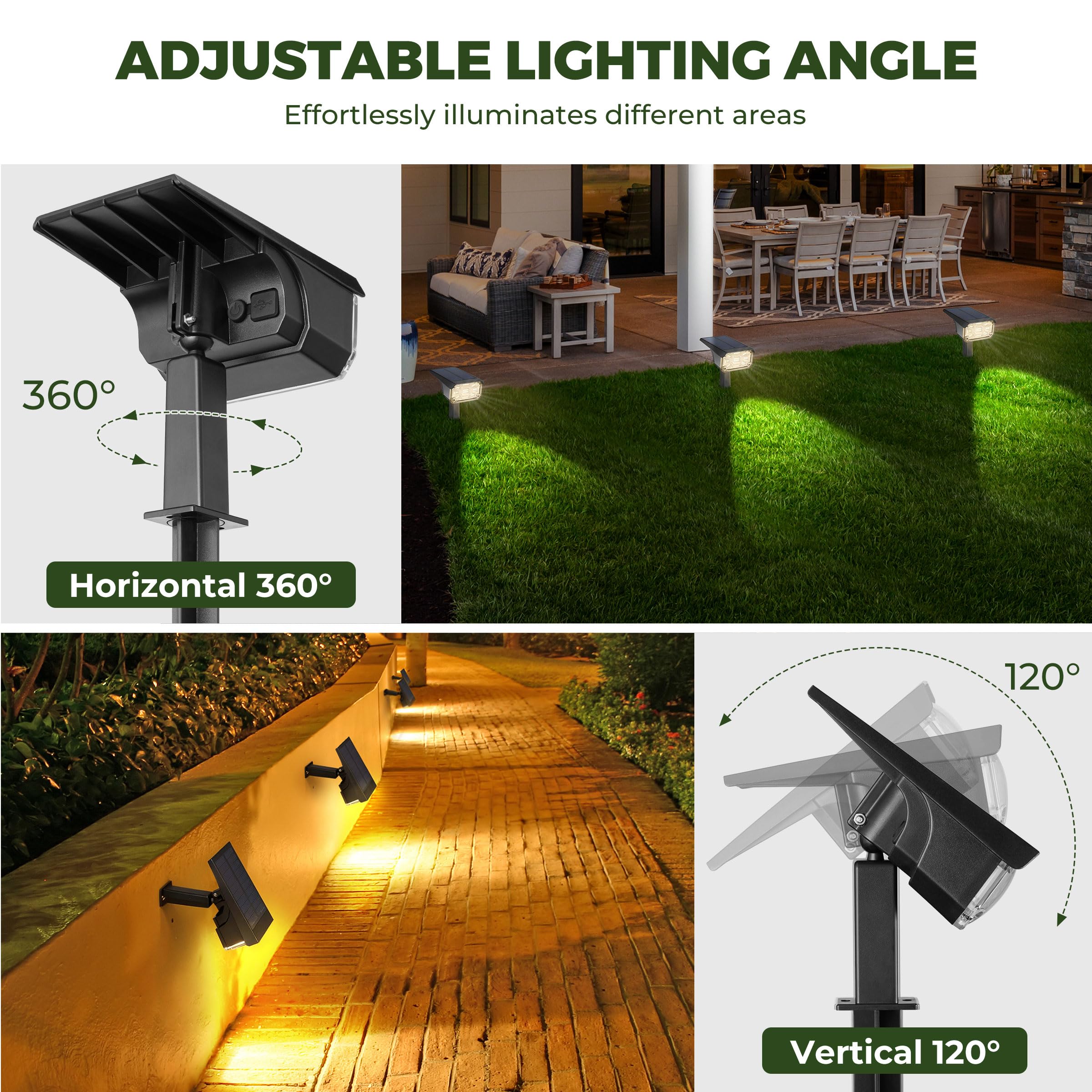 Kingsyard Solar Spotlight Outdoor 47 LEDs 3 Modes USB & Solar Powered 6-Pack Cool White IP68 Waterproof