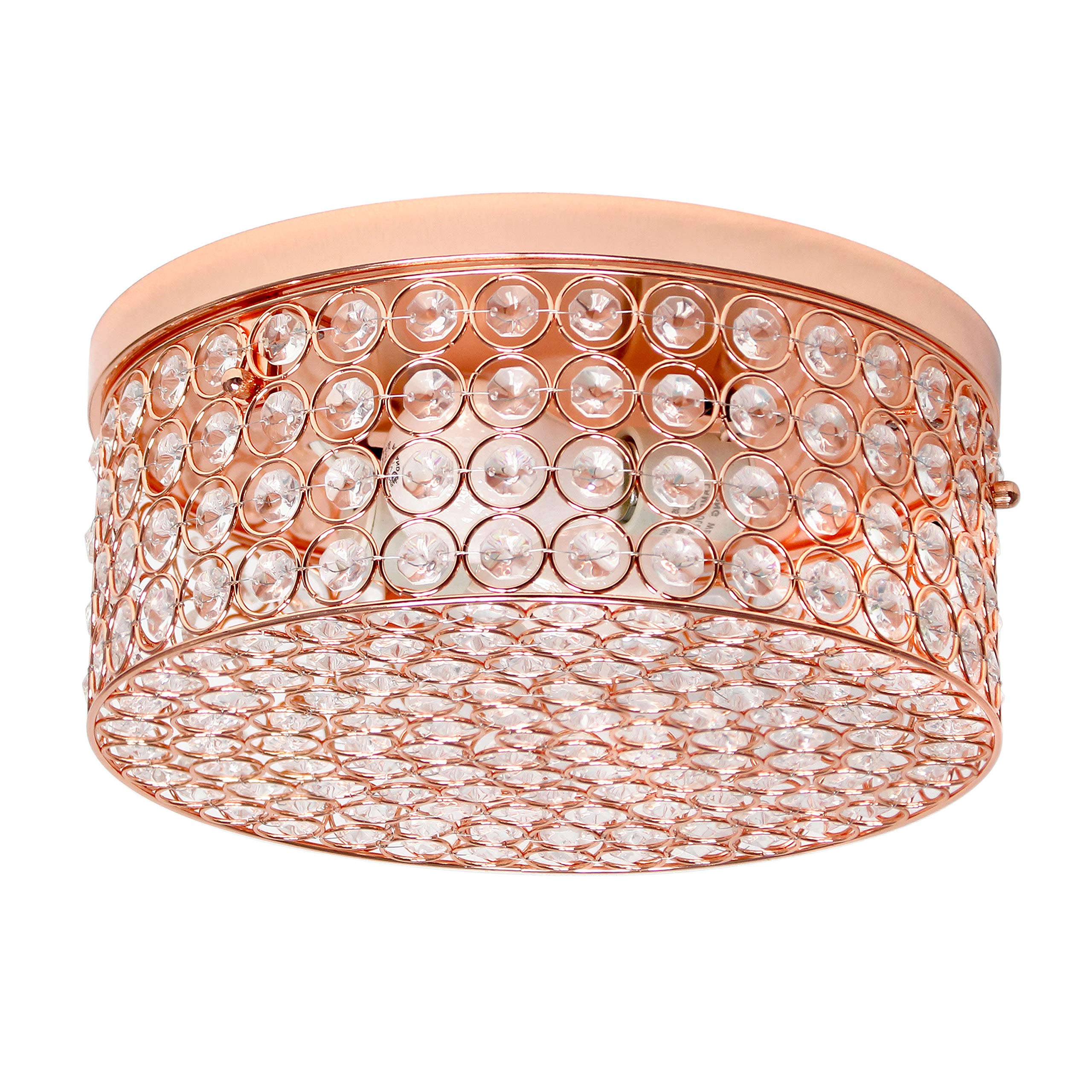 Elegant Designs Fm1003-Rgd Elipse Crystal 12 Inch Modern Metal 2 Light Round Ceiling Flush Mount Fixture, Rose Gold