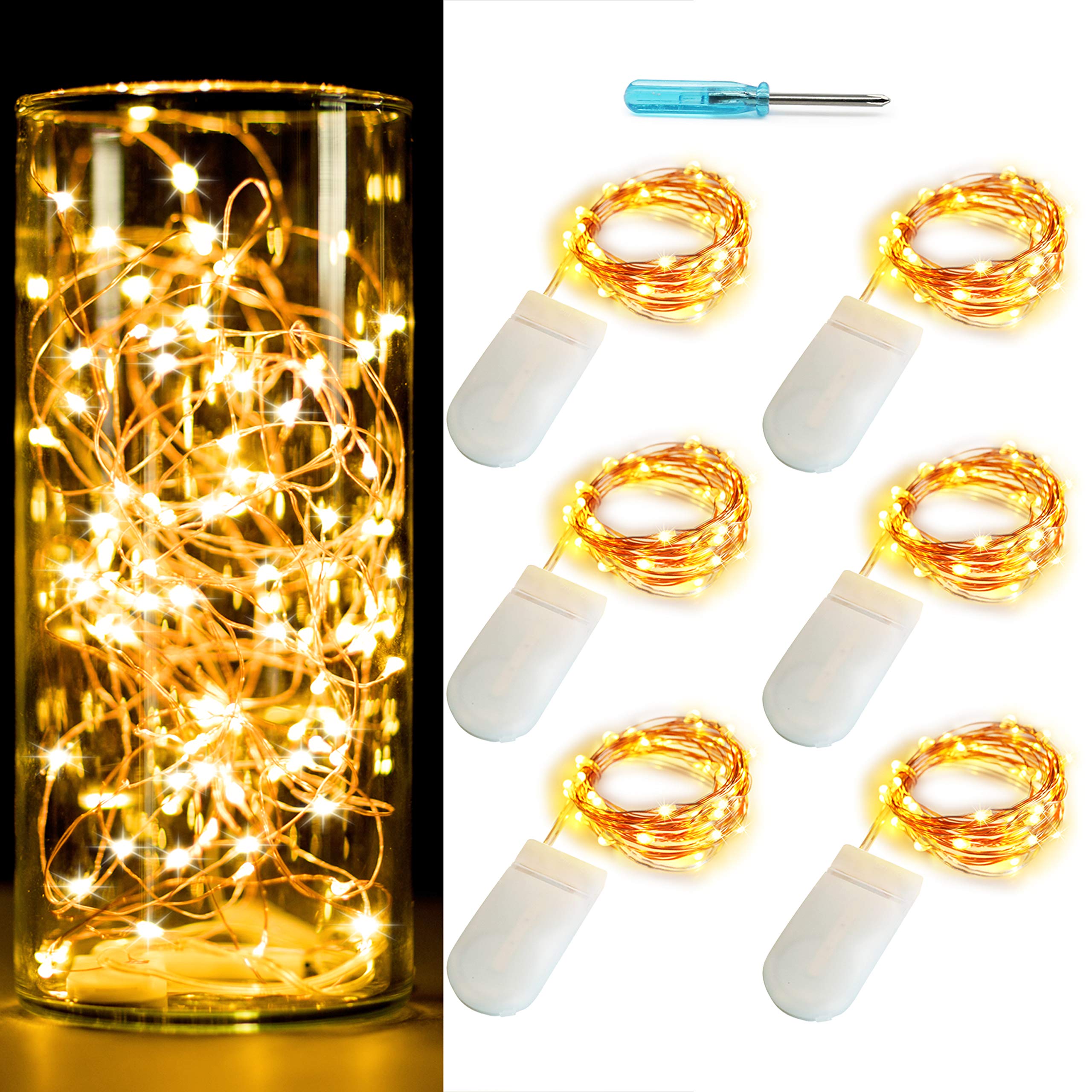 [6-Pack] 7Feet Starry String Lights,Fairy String Lights 20 Micro Starry LEDs On Copper Wire, 2pcs CR2032 Batteries Included,For