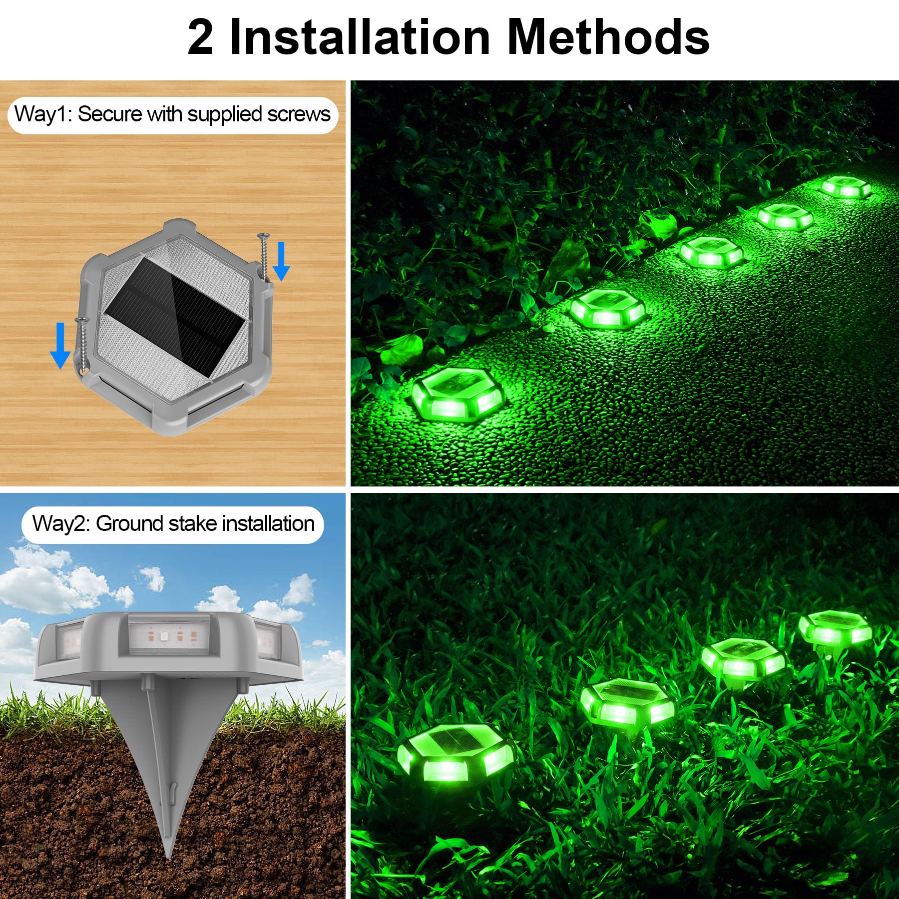 CREPOW Green Solar Dock Lights Driveway Deck Lights - 8 Packs Waterproof Outdoor LED Aluminum Dock Lighting Warning Step Light f