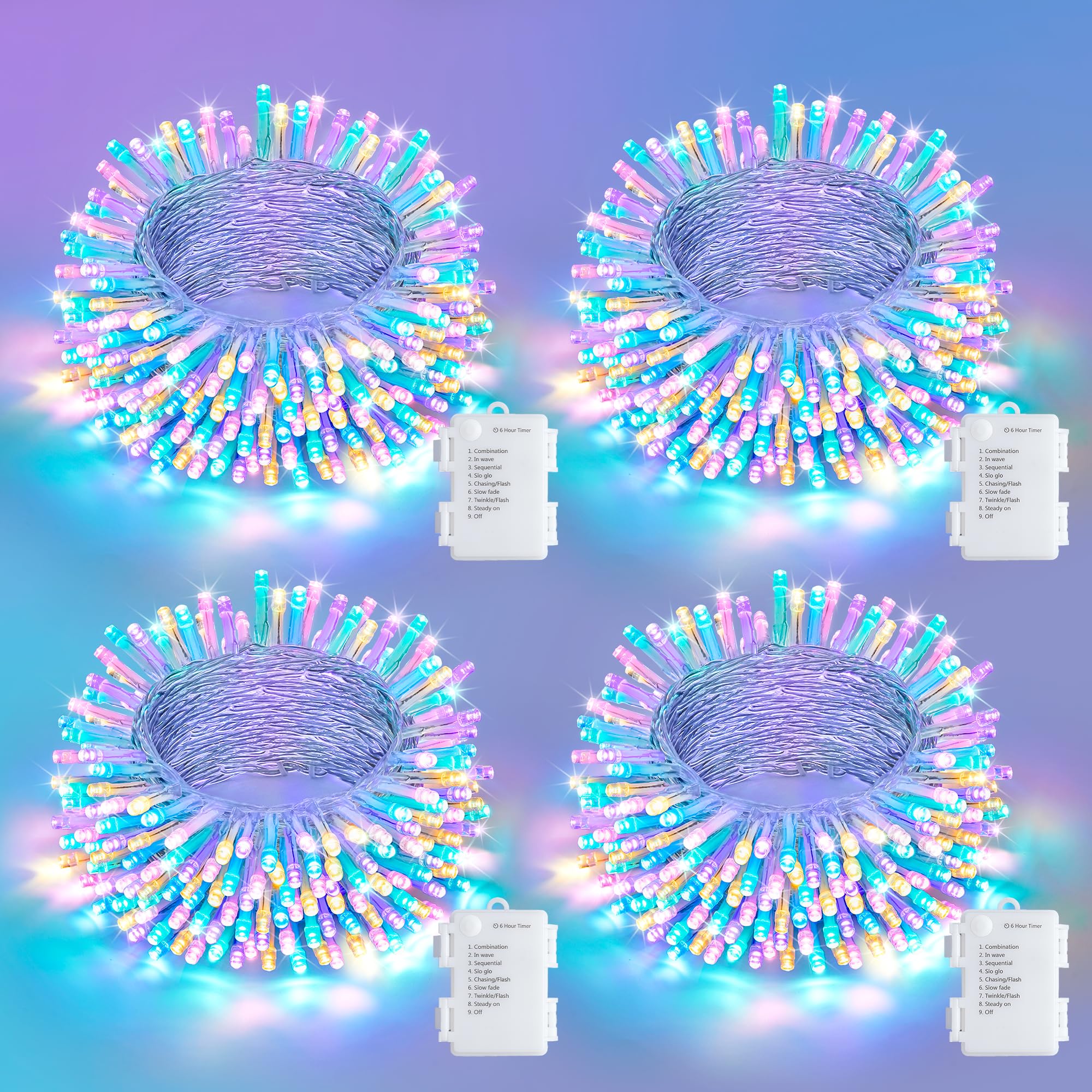 JMEXSUSS 4 Pack 50 LED Battery Operated String Lights Easter, Each 16.5ft String Lights Outdoor Waterproof, 8 Modes Pastel Easte