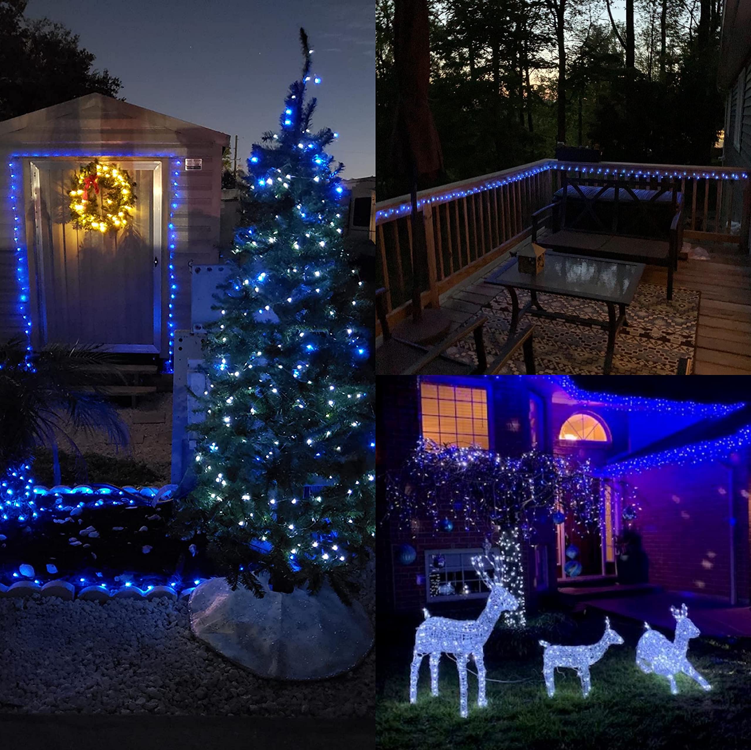 Qitong 200 Led Blue Solar Fairy Lights - 66Ft Silver Wire String Lights For Outdoor Decoration