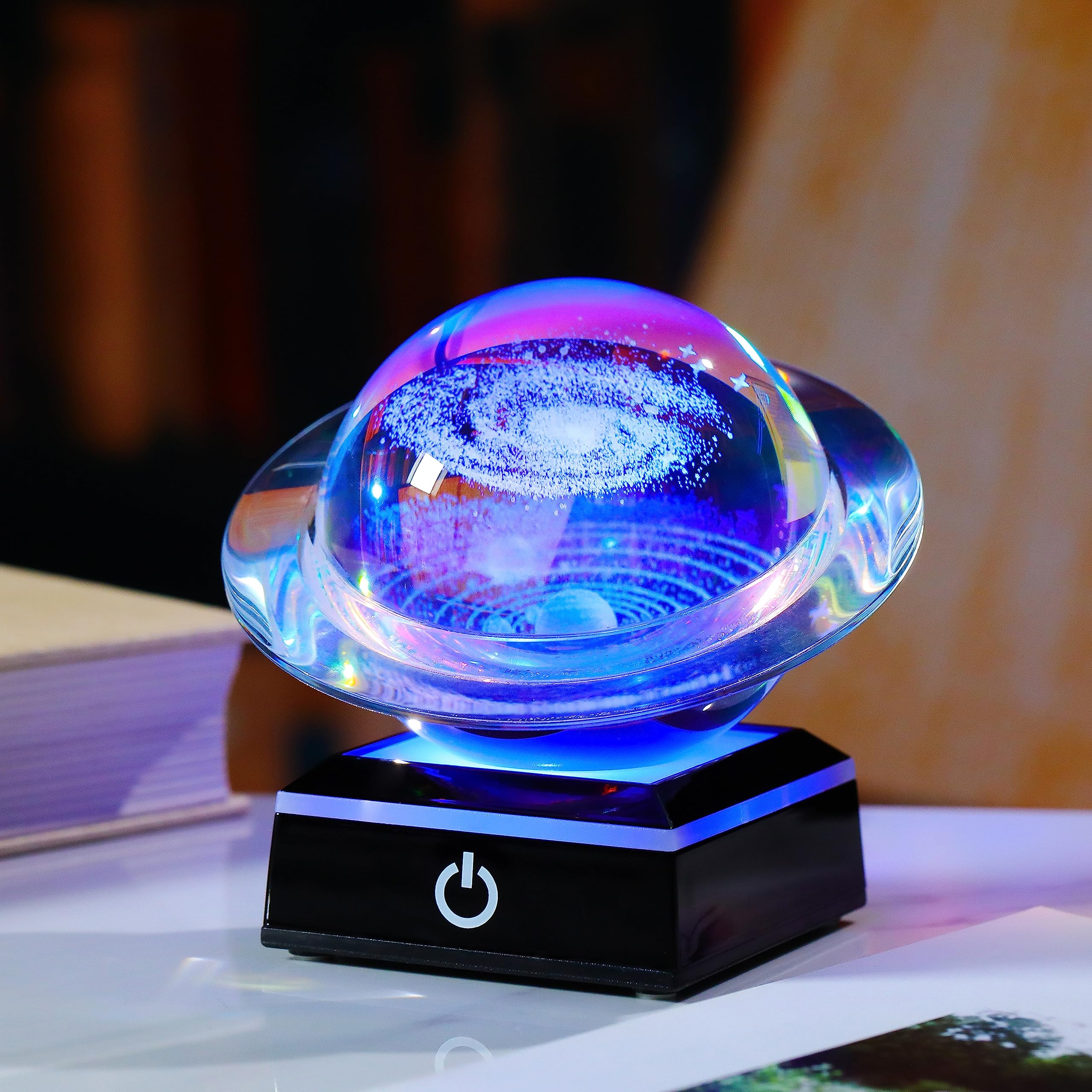Qianwei 3D Solar System Model - 80mm Saturn Shape Crystal Ball Night Light for Astronomy Gifts & Room Decor