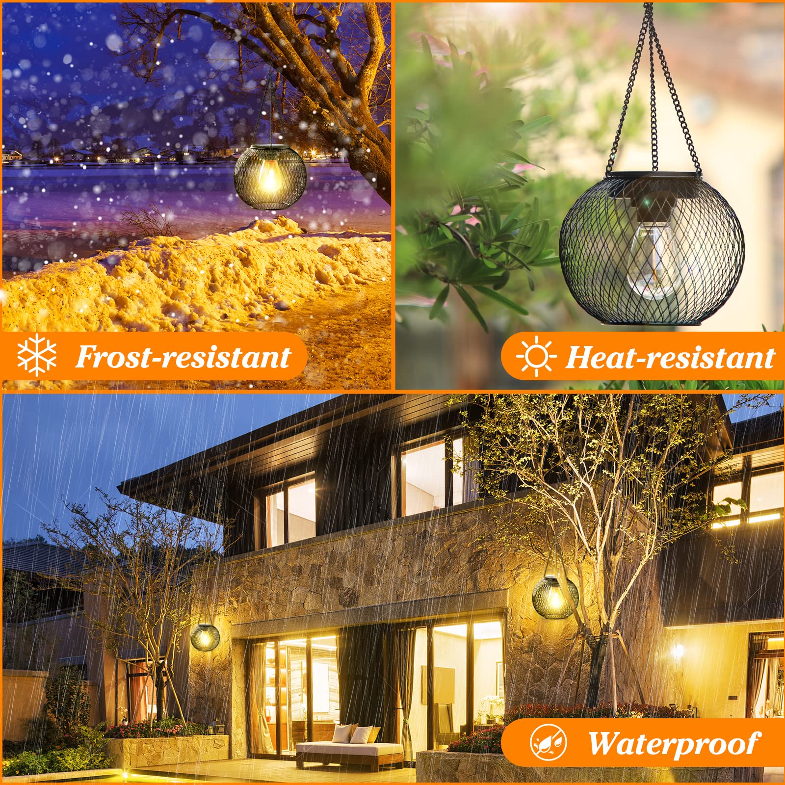KagoLing Solar Lantern - Waterproof Hanging Lights for Garden, Yard, Patio - 1 Pack, Khaki