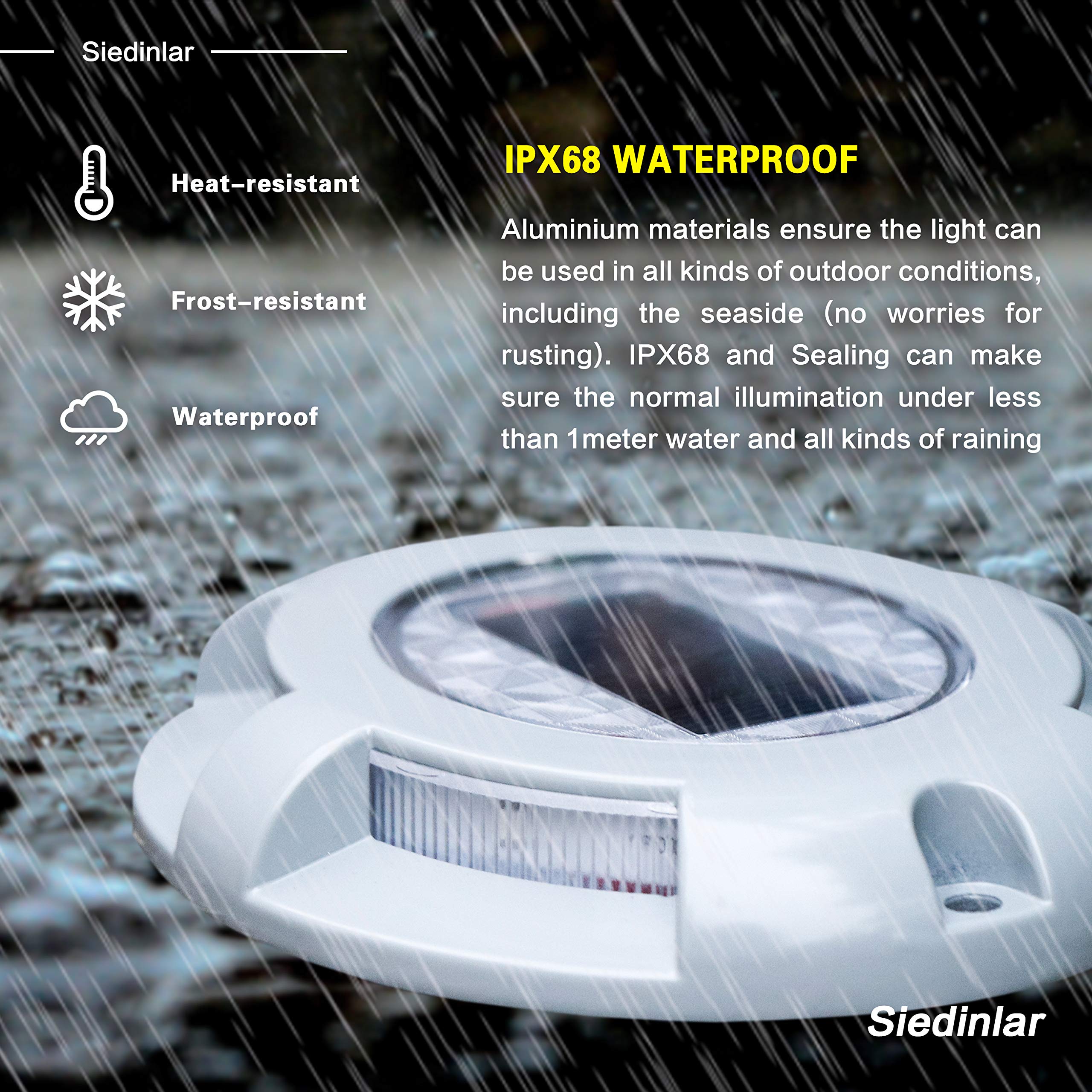 SIEDiNLAR Solar Deck Lights - LED Waterproof Road Markers for Pathway, 4 Pack, Warm White, Model SD0115Y-4PK, Aluminum