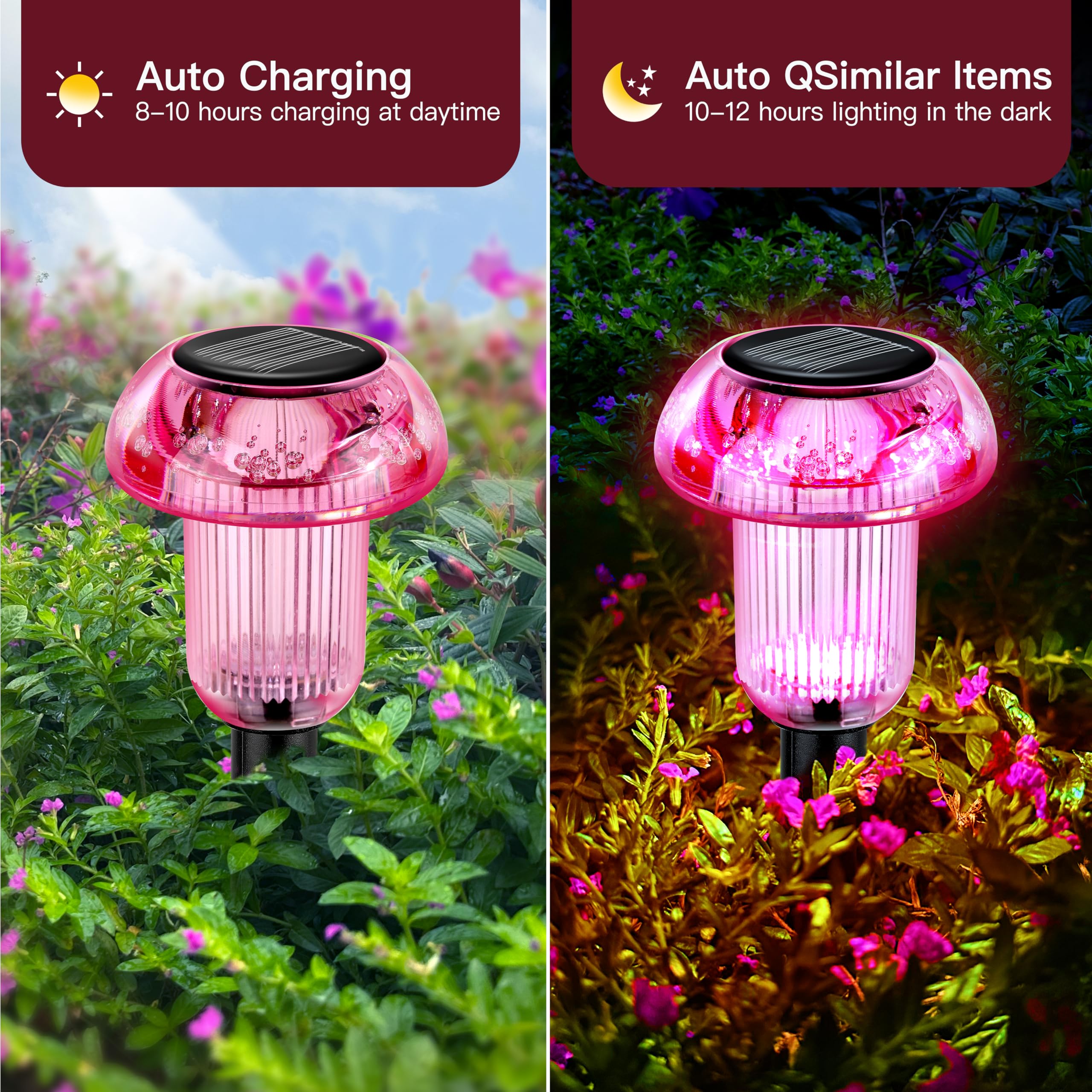 COZY-PAVILION Solar Pathway Lights, 4-Pack Multi-Colored LED Garden Decor, Waterproof Mushroom Design for Yard, Lawn, Patio - Model SLMM-0S4