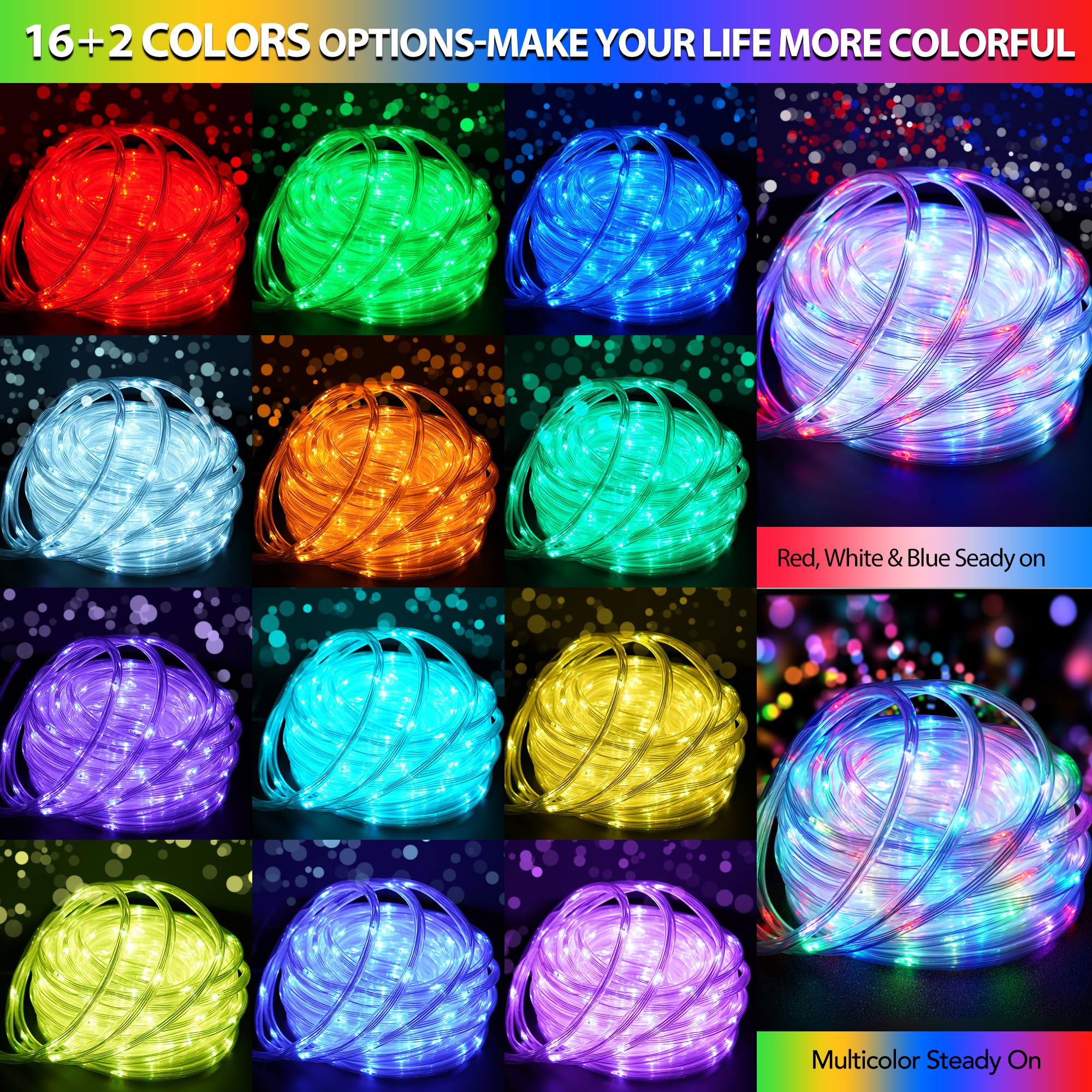 Color Changing Rope Lights Outdoor - 100Ft 300 Led Connectable Outdoor String Lights With Remote, 18 Colors Waterproof Tube Ligh