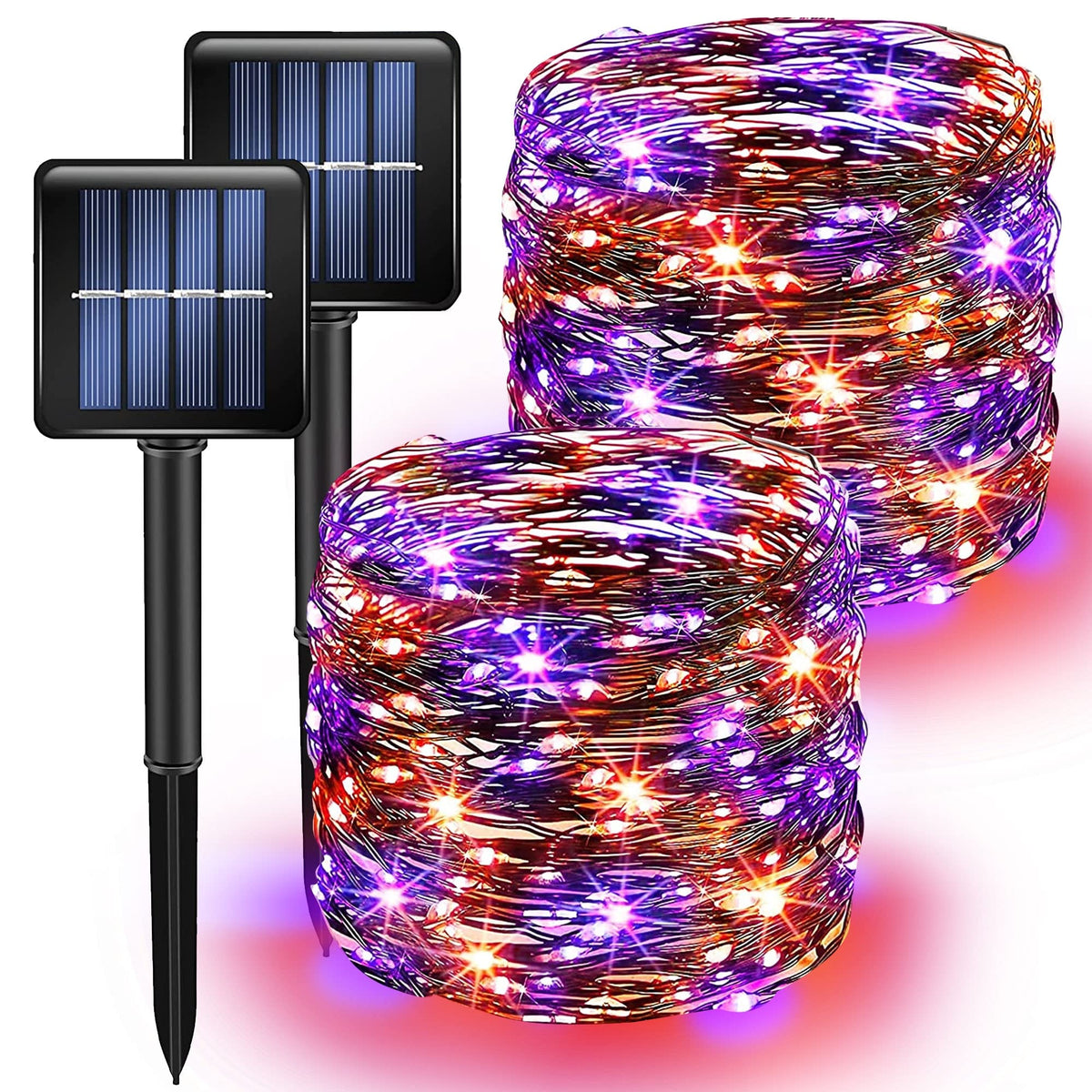 Purple And Orange Solar Halloween Lights Outdoor, Total 80 Ft 240 Led Solar Powered Waterproof Fairy Lights 8 Modes Copper Black
