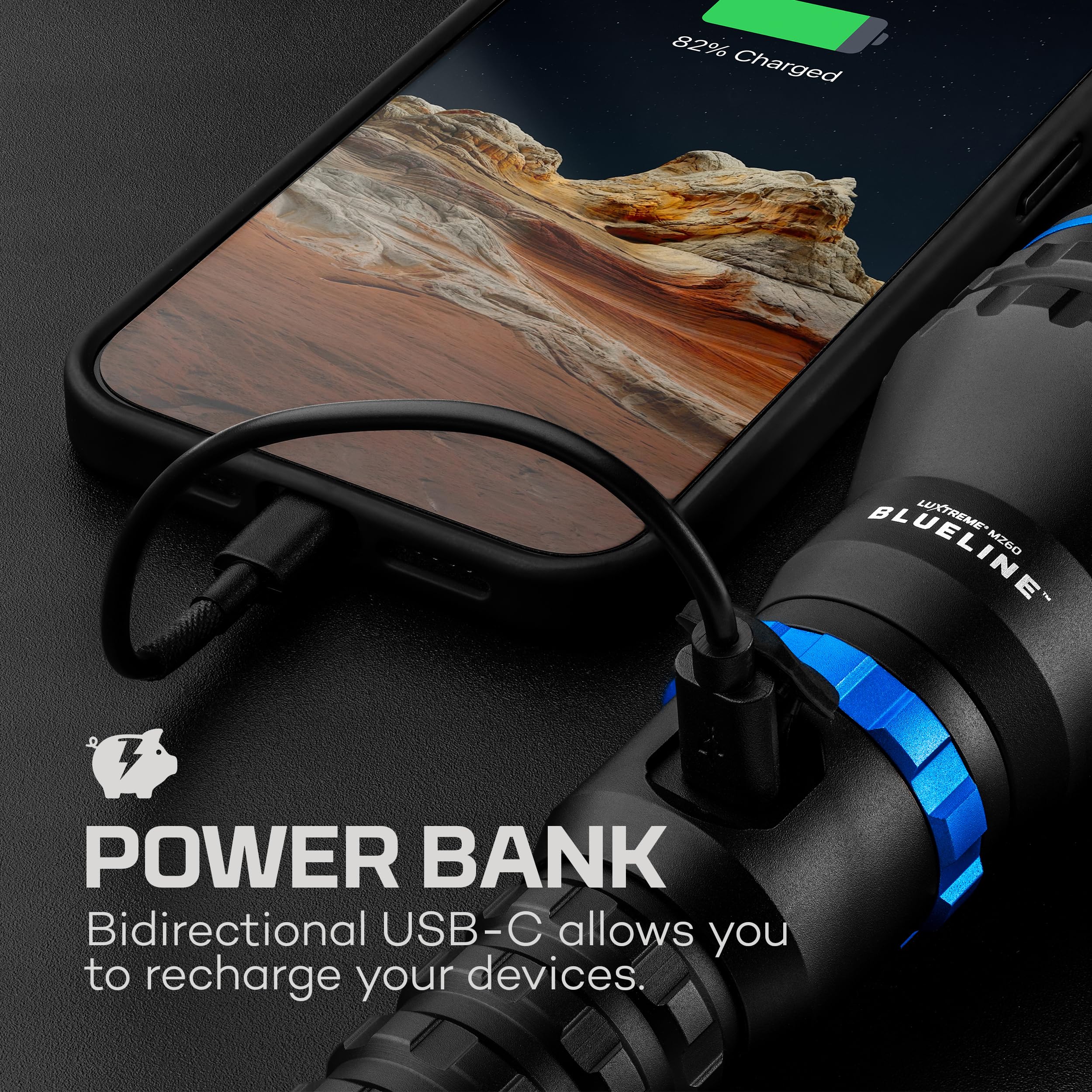 Nebo Luxtreme Mz60 Blueline Rechargeable, Powerful 500 Lumen Half-Mile Beam Flashlight, Storm Gray