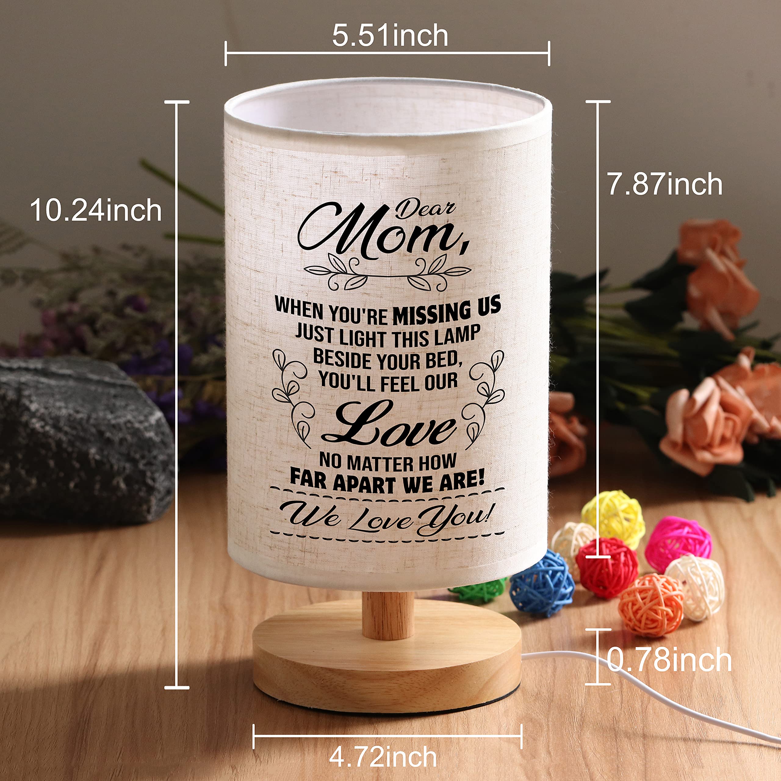 WSYEAR Bedside Table Lamp - Fabric, Mothers Day, Gifts for Mom from Daughter, Color: Dear Mom