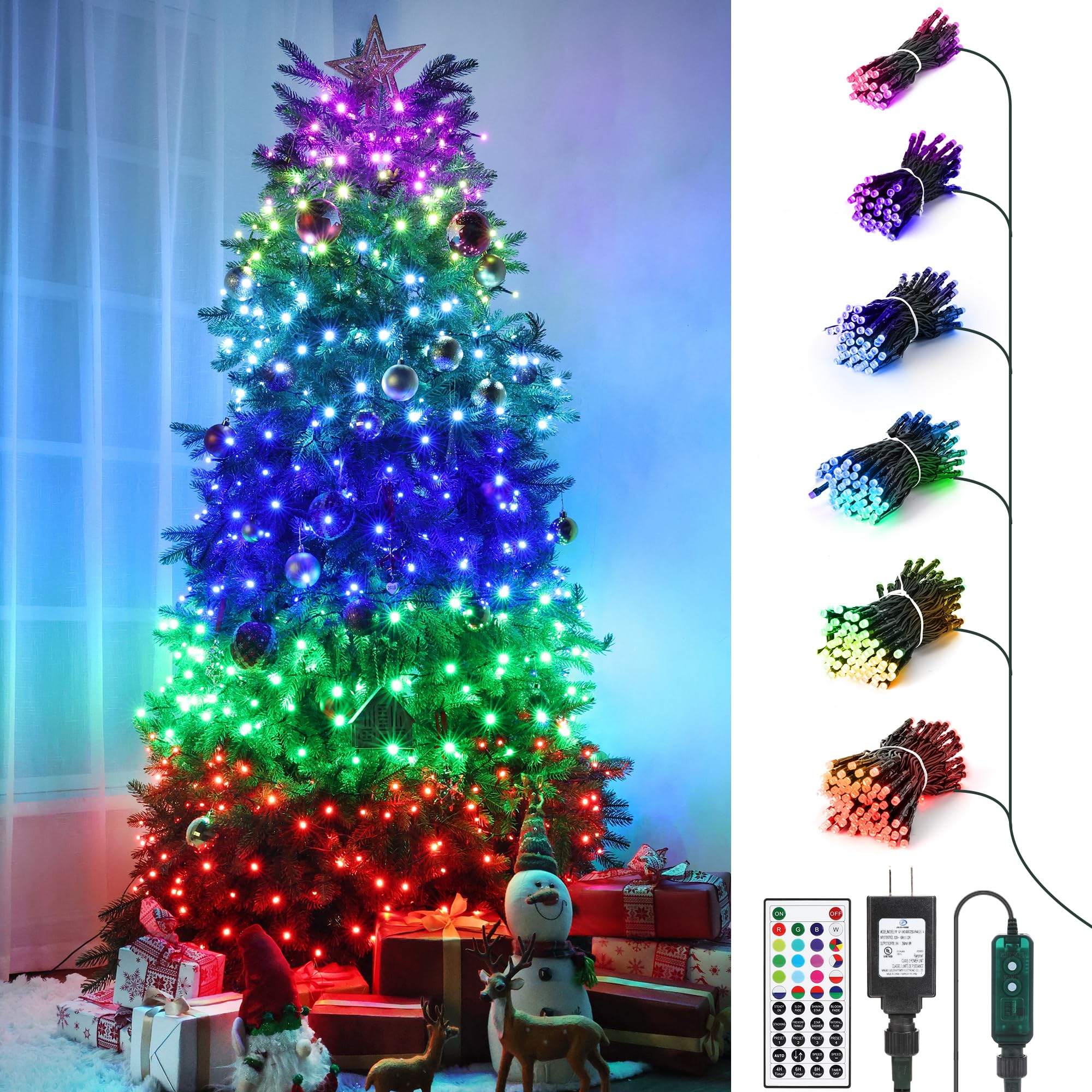 iBaycon RGB Christmas Tree Lights, 540 LED Color Changing Lights with Multiple Vivid Effects, Waterproof with Remote & Timer, Un