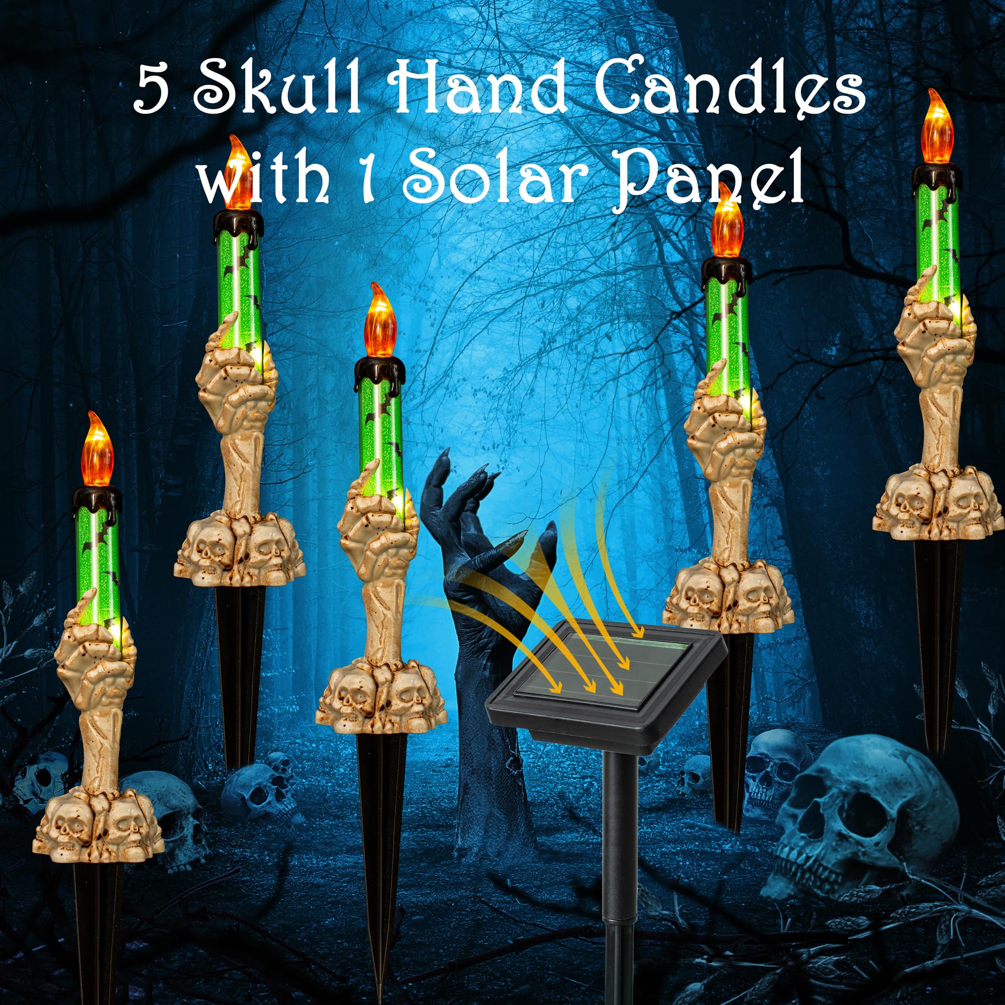 Lusharbor Halloween Decorations, 5 Pack Halloween Solar Skeleton Candles Waterproof Ghost Hands Solar Garden Lights, Halloween S