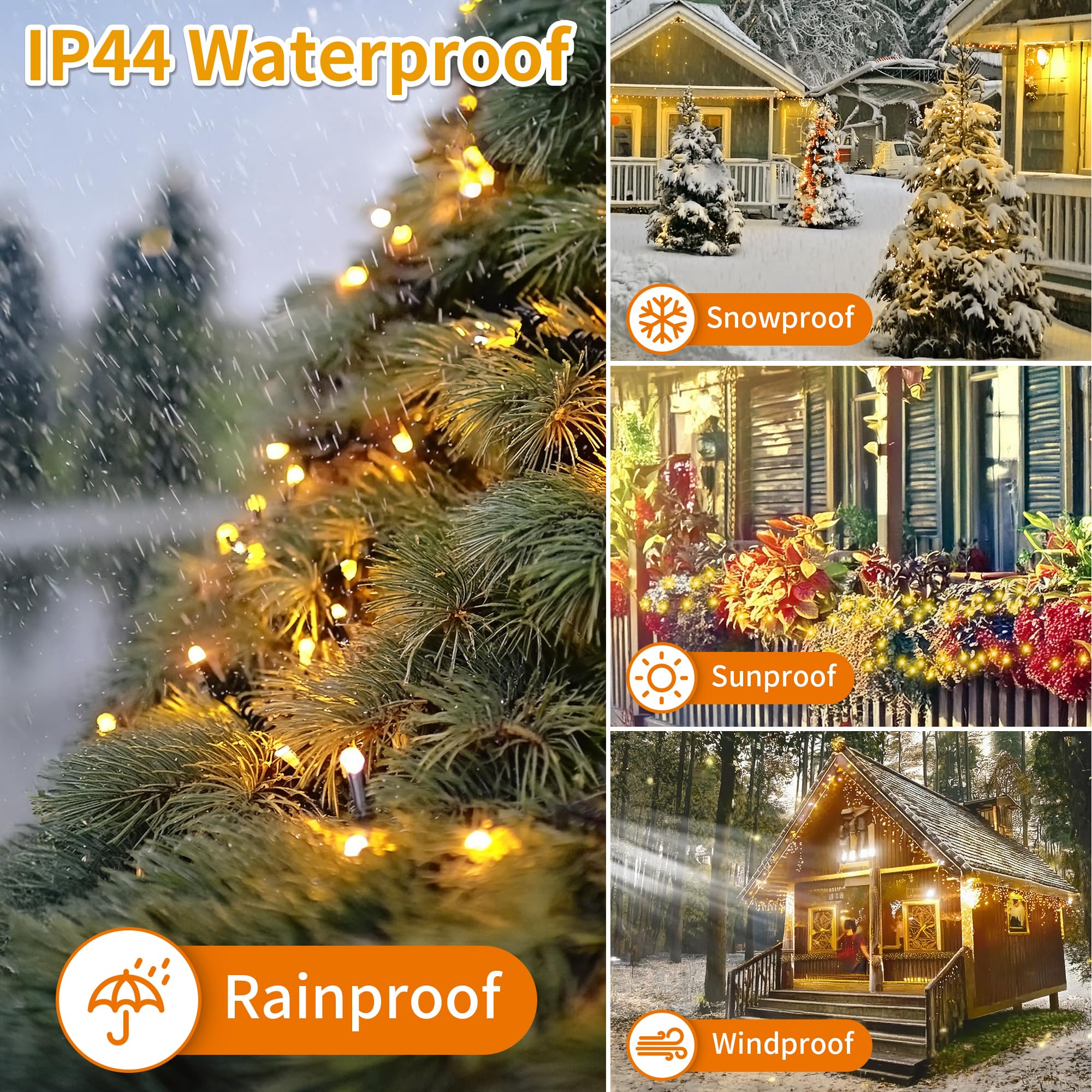 RPGT Christmas Tree Light 200 LEDs 73ft Green Cable Wire Fairy String Twinkle Lights Plug in 12 Modes for Xmas Party, Indoor, Ou