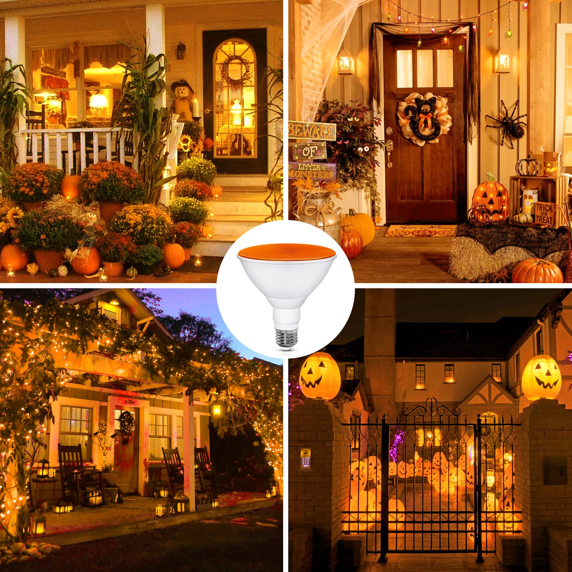 Led Par38 Flood Orange Light Bulb - 150W Equivalent Halloween Flood Lighting  15W E26 Base Orange Led Lights  For Halloween Party Decoration  Porch  Home Lighting  Holiday Lighting Outdoor  2 Pack