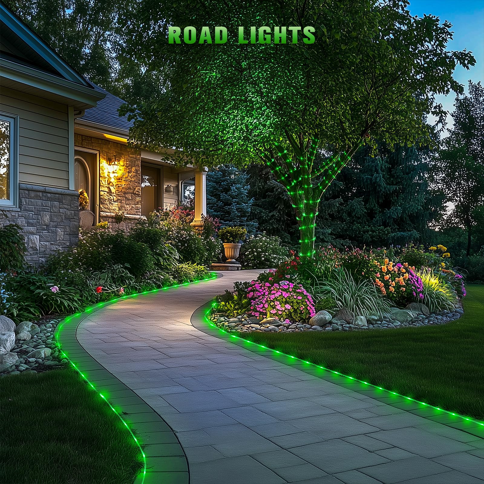 JMEXSUSS Solar Rope Lights 200LED, 66ft Green Waterproof String Lights, 8 Modes for Outdoor Use