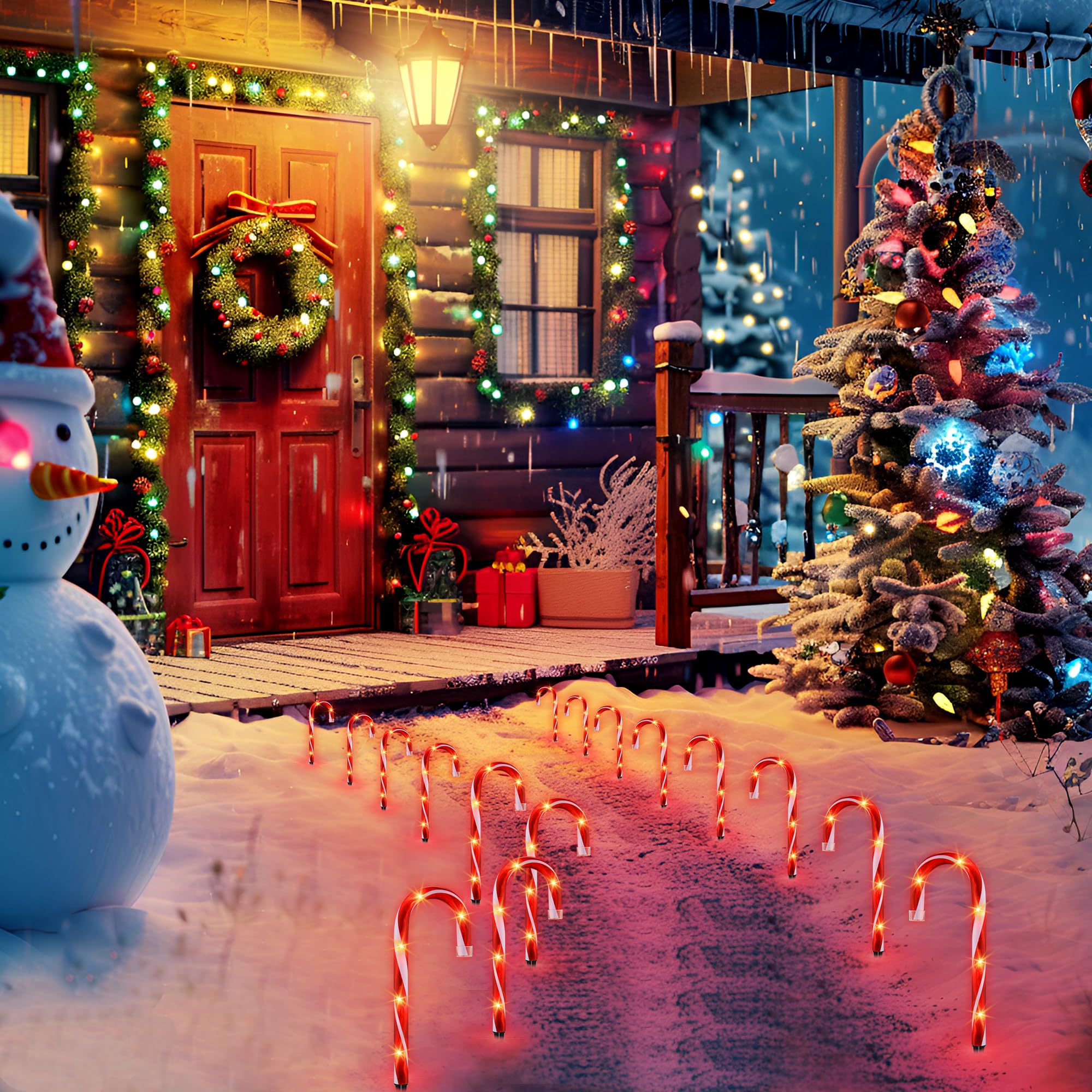 10'' Christmas Candy Cane Lights (10Pcs) For Landscape Decoration,Red & White Pathway Makers Lights (Include Stakes)