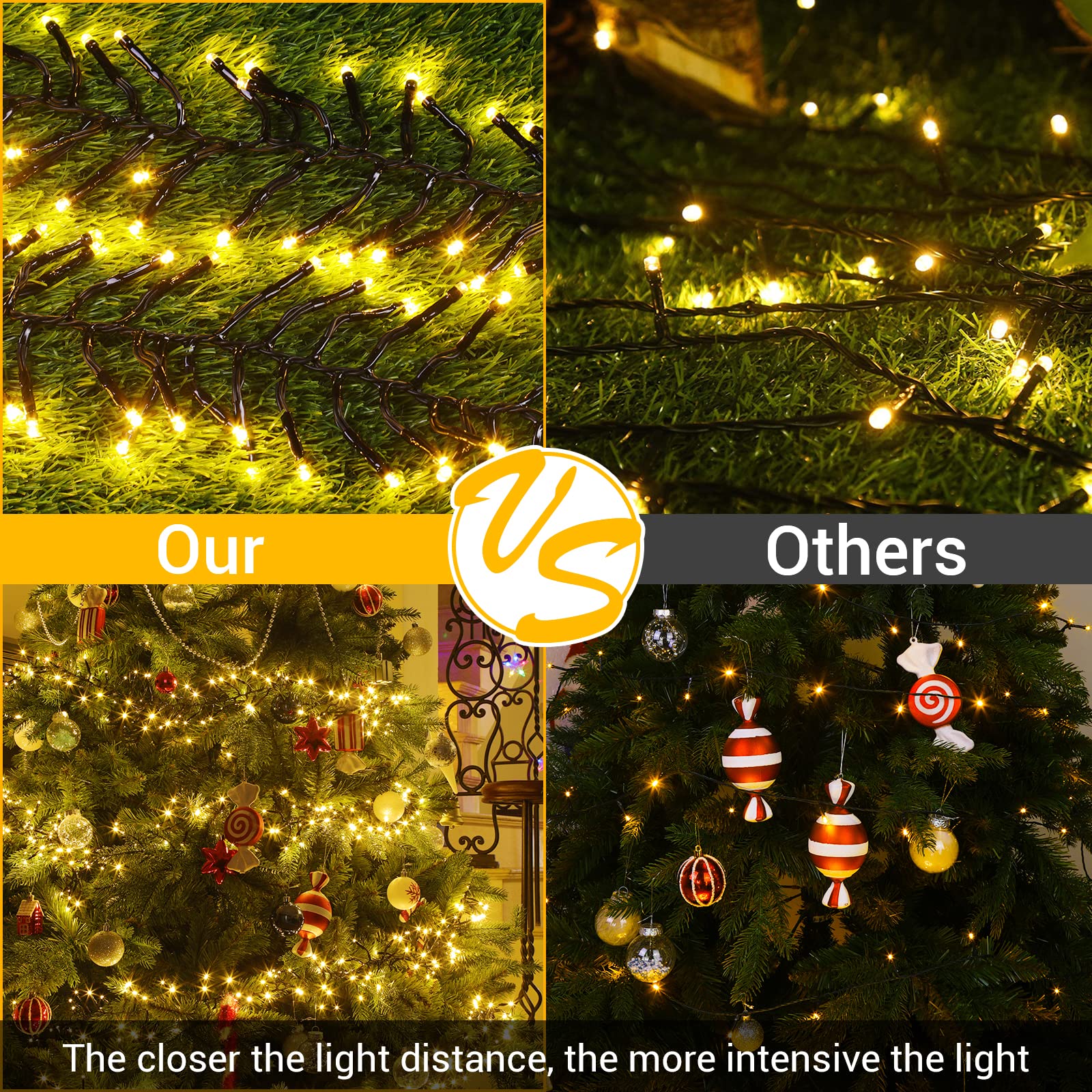 Areker Christmas Cluster Lights 1000Led Warm White Christmas Tree Lights 33Ft 8 Modes&Memory Function With Dark Wire  Waterproof Christmas String Lights Outdoor Indoor Garden Wedding