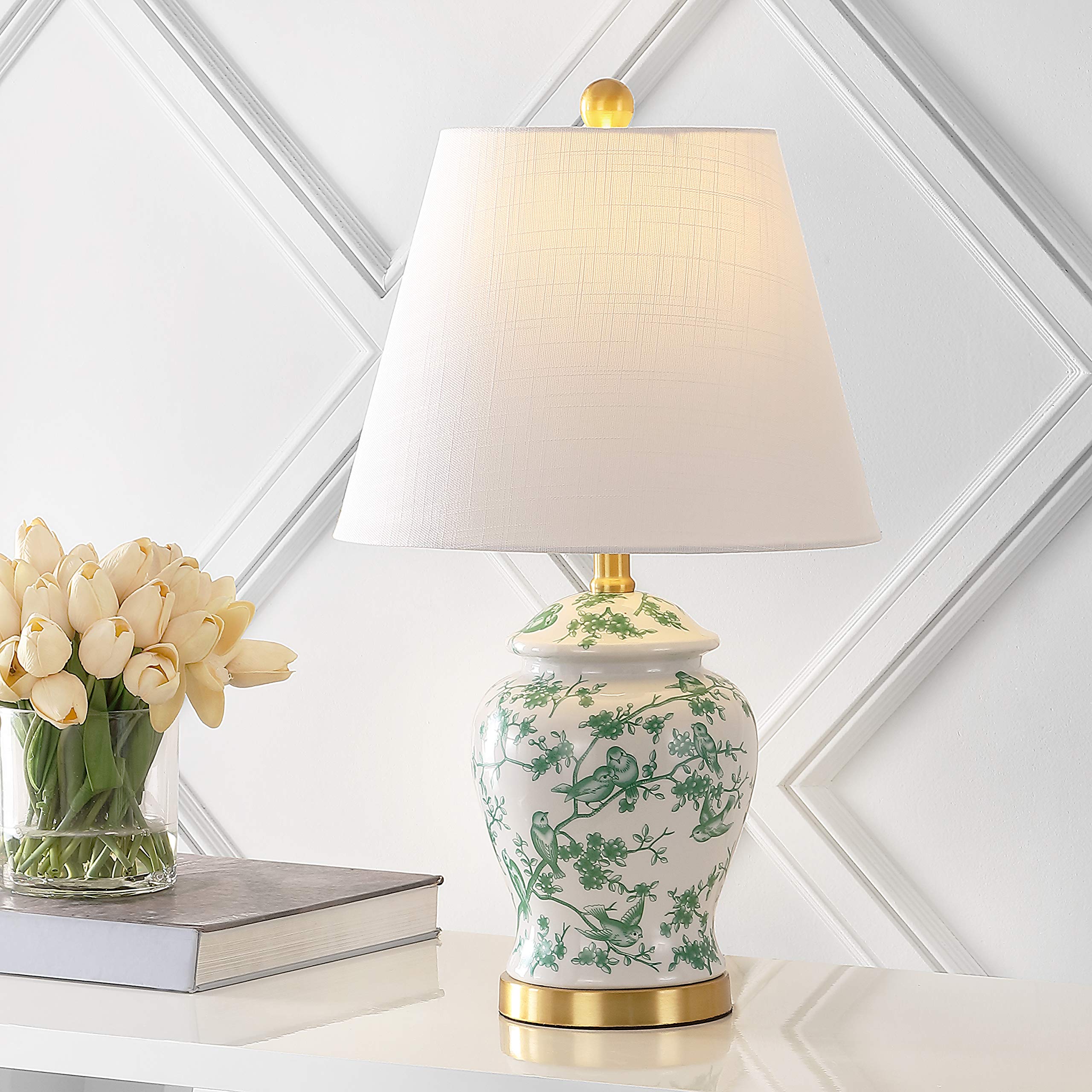 JONATHAN Y Penelope LED Table Lamp Ceramic 22in Green/White Model JYL3005B for Bedroom Living Room Office Nightstand