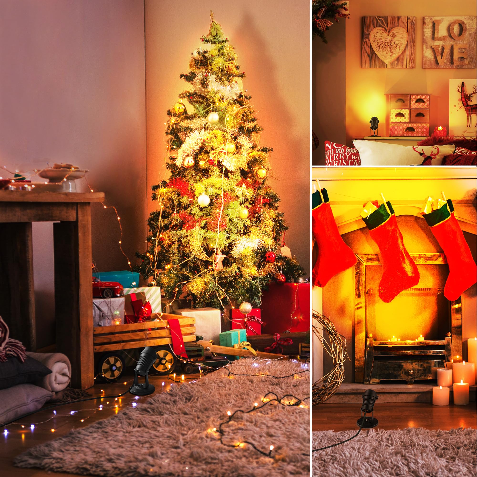 SUNVIE RGBW Christmas Spot Lights, 6W Indoor Uplighting with Remote, Black, Model SHRS0502, 2 Pack
