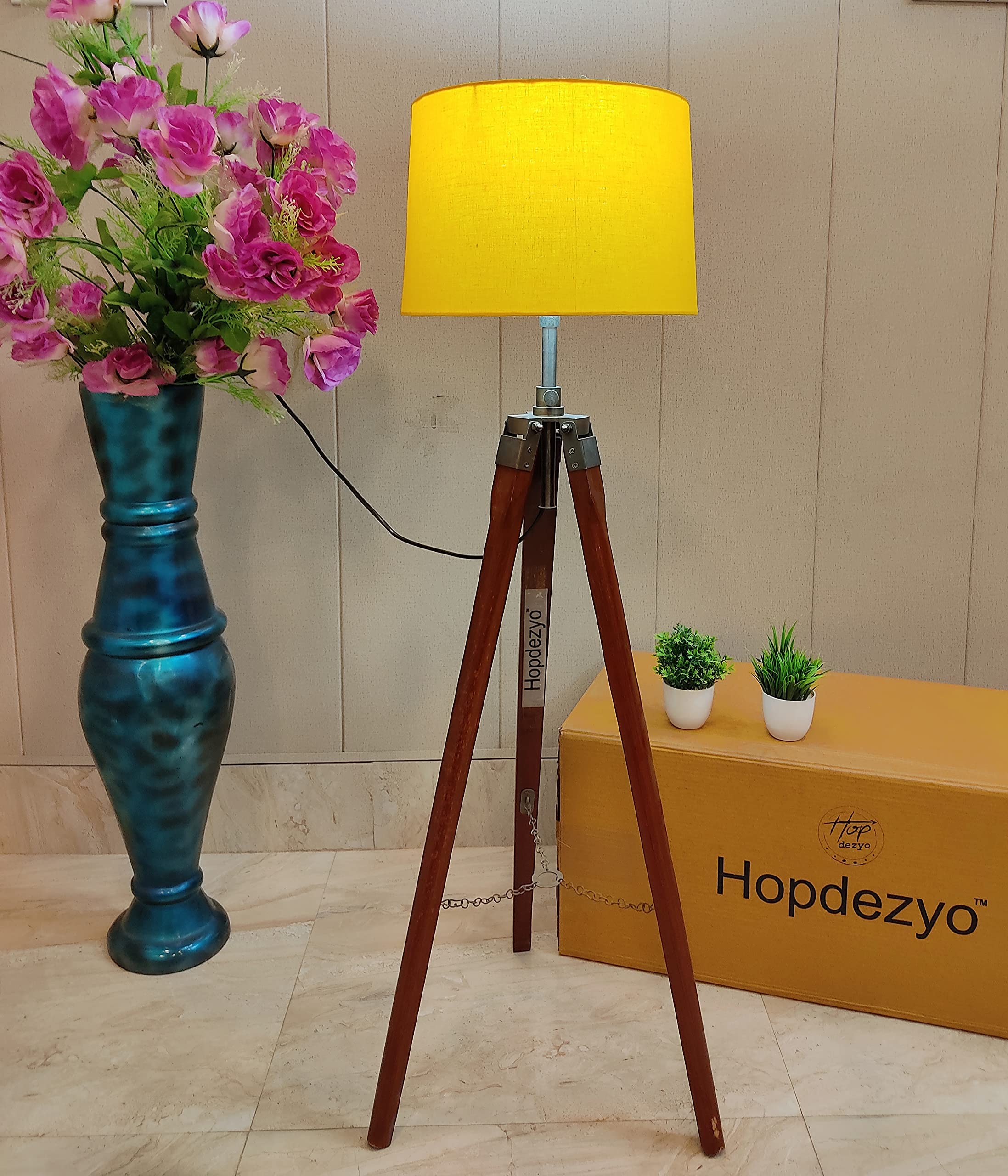 Hopdezyo E27 LED Italian Crafter Home Decor Floor Lamp for Living Room Bedroom Office, Holder & Lamp, Yellow Shade Pack of 1