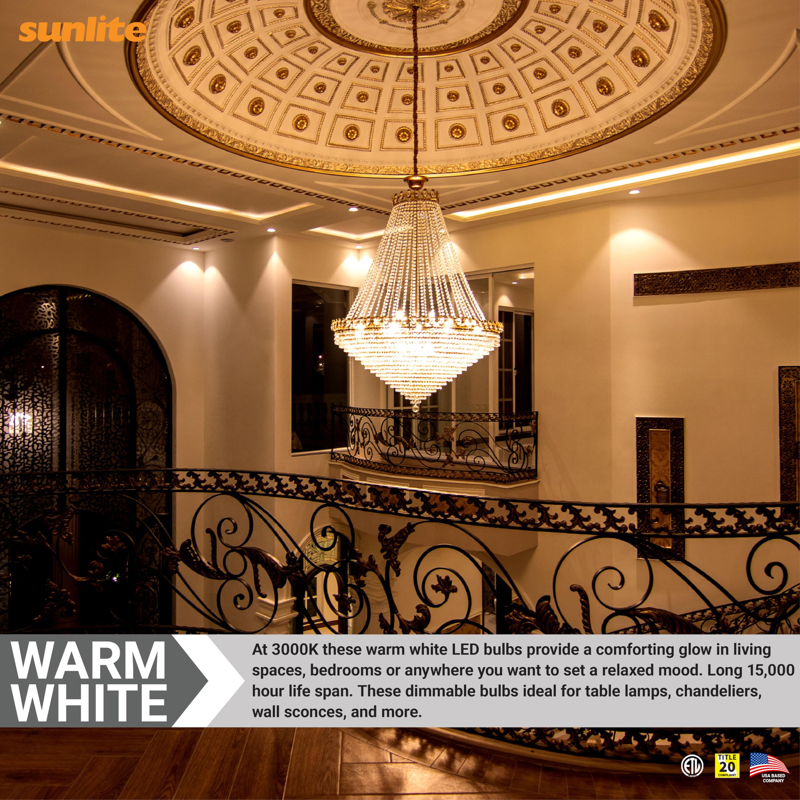 Sunlite Led B13 Torpedo Decorative Chandelier Light Bulb, 7 Watts (60W=), 500 Lmns, 120 Volts, Dimmable, E26 Base, 90 Cri, Etl L