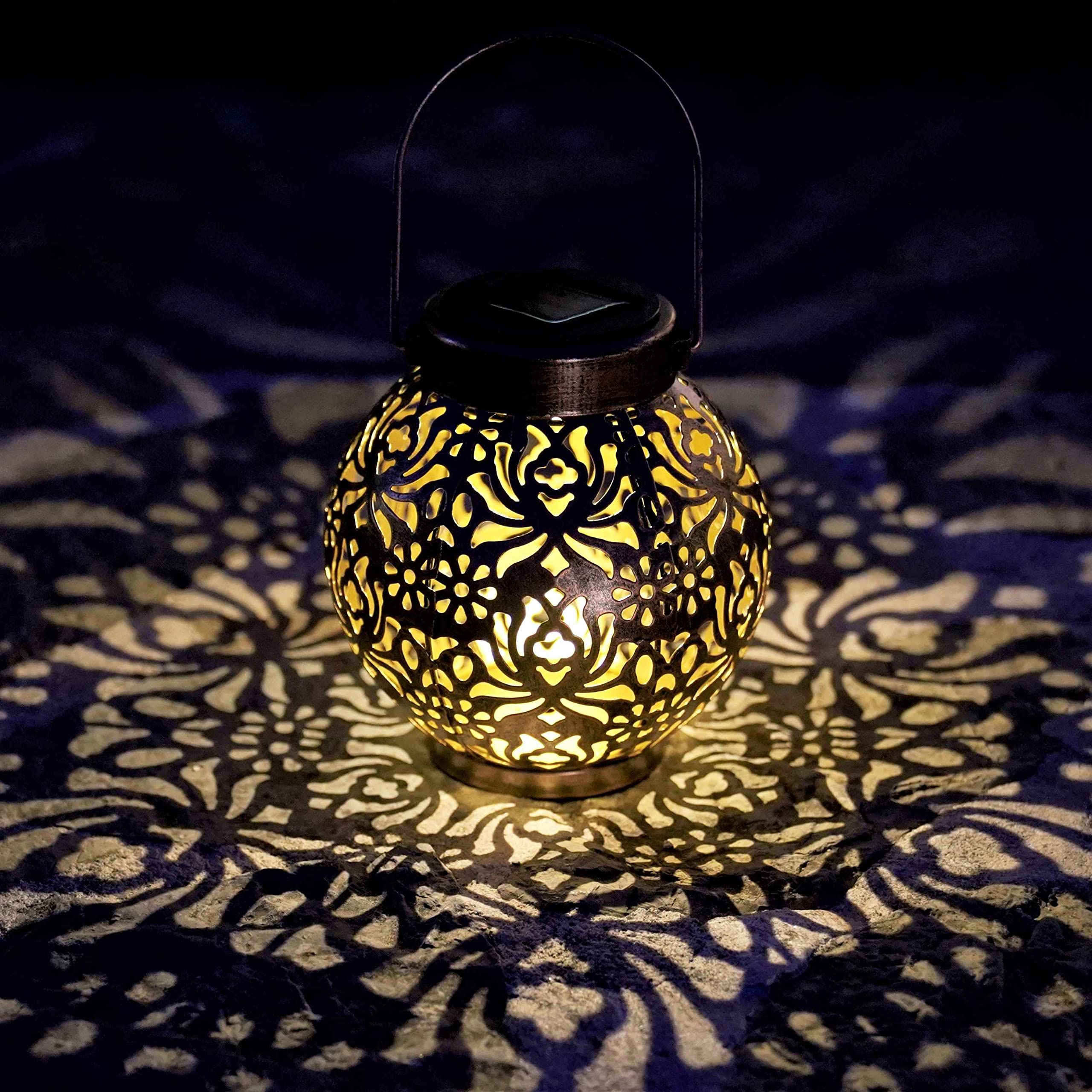 Excmark 2 Pack Outdoor Solar Hanging Lantern Light Led Decorative Christmas Light For Garden Patio Courtyard Lawn And Tabletop With Hollowed-Out Design. Unique Gardening Gifts For Women.