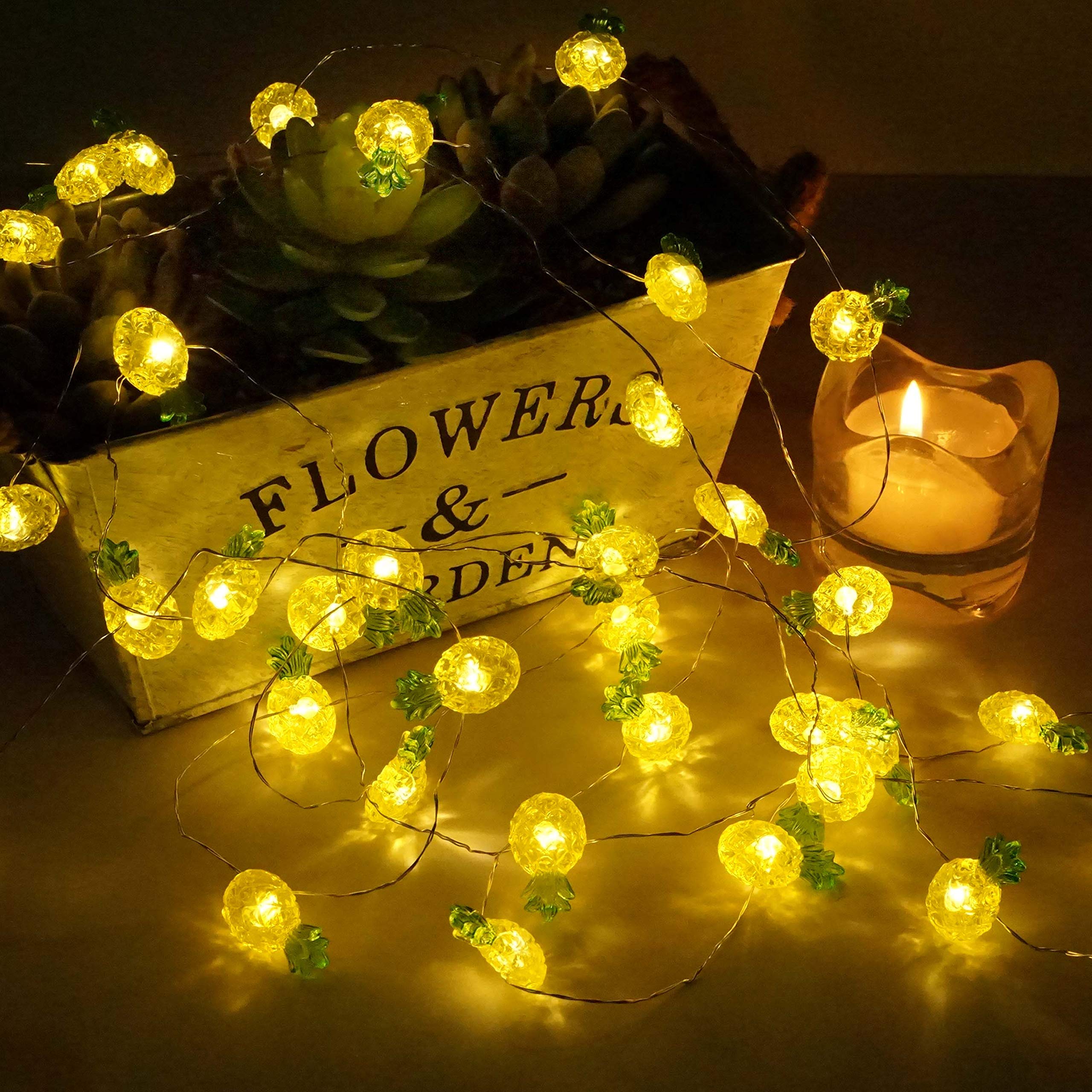 Decorman Pineapple String Lights 14Ft 40 Led 8 Modes Warm White Weatherproof Battery Operated Decorative Lights For For Bedrooms Parties Weddings Gardens With Remote And Timer