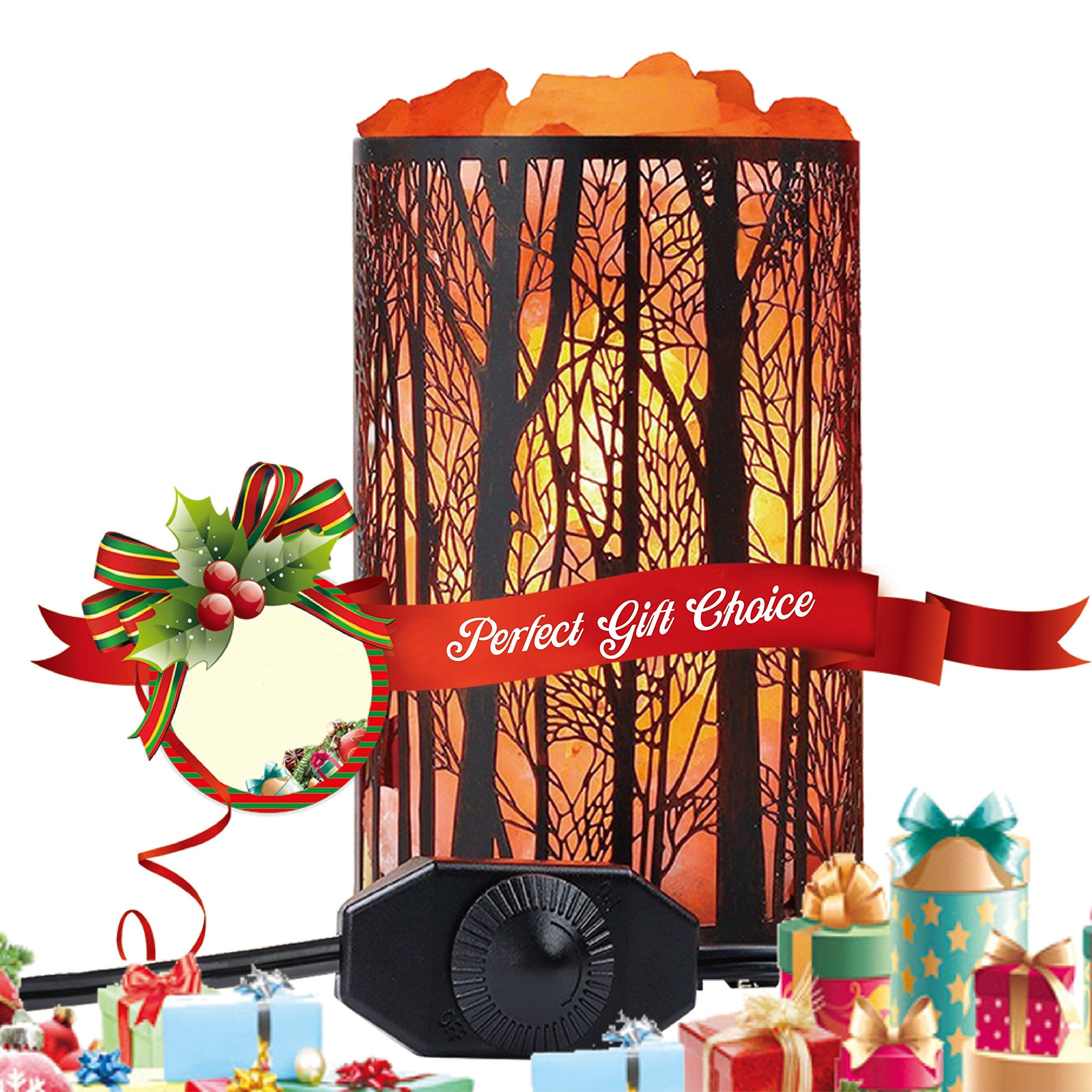 Shineled Himalayan Salt Lamp - Forest Design, Stainless Steel Basket, Dimmer Switch, 4.1x6.5 inches, Copper Yellow, 25W Bulb