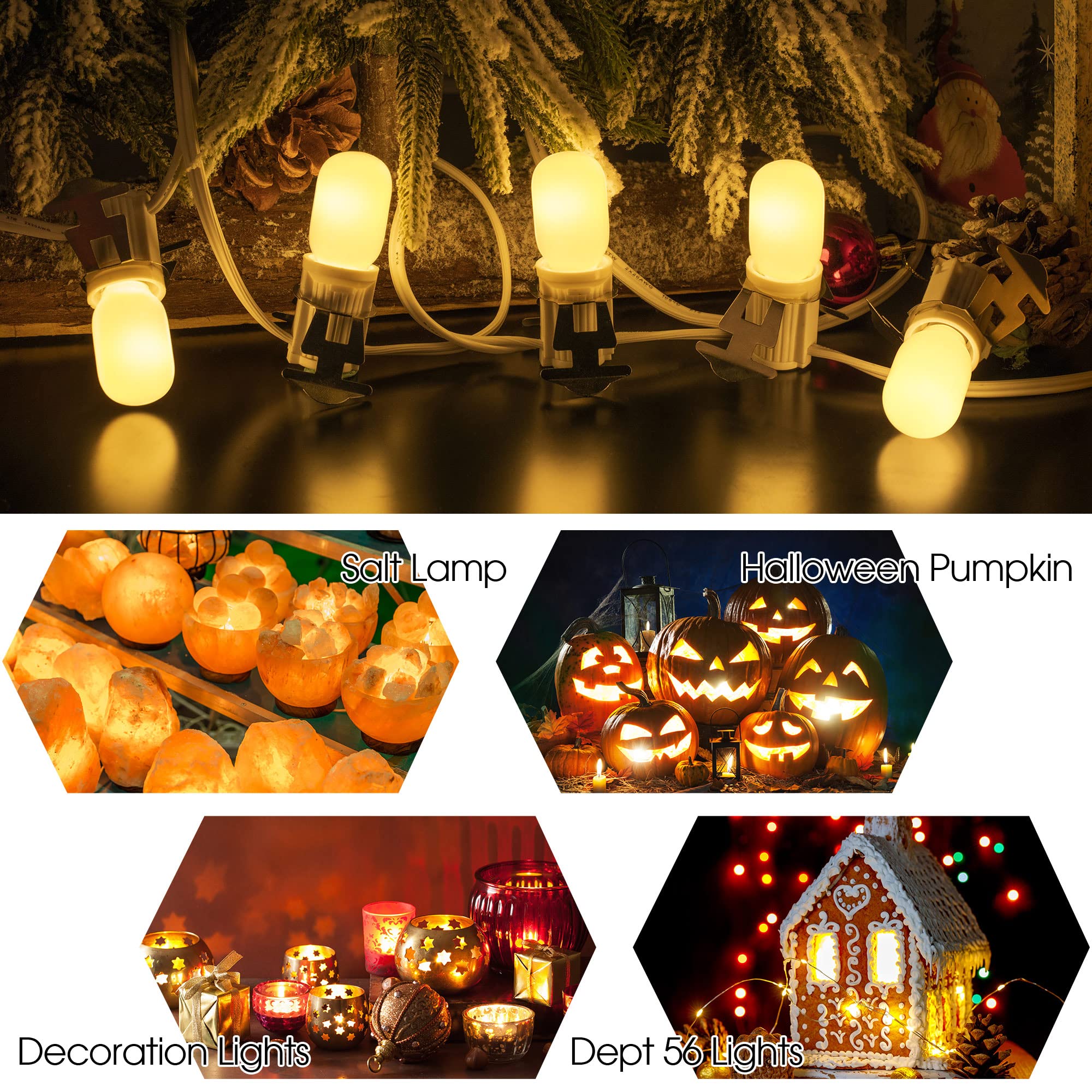 Meonum E12 Candelabra T20 LED Bulbs - 5 Pack, 0.7W Replacement Light for Christmas Village, Tree & Halloween Decor