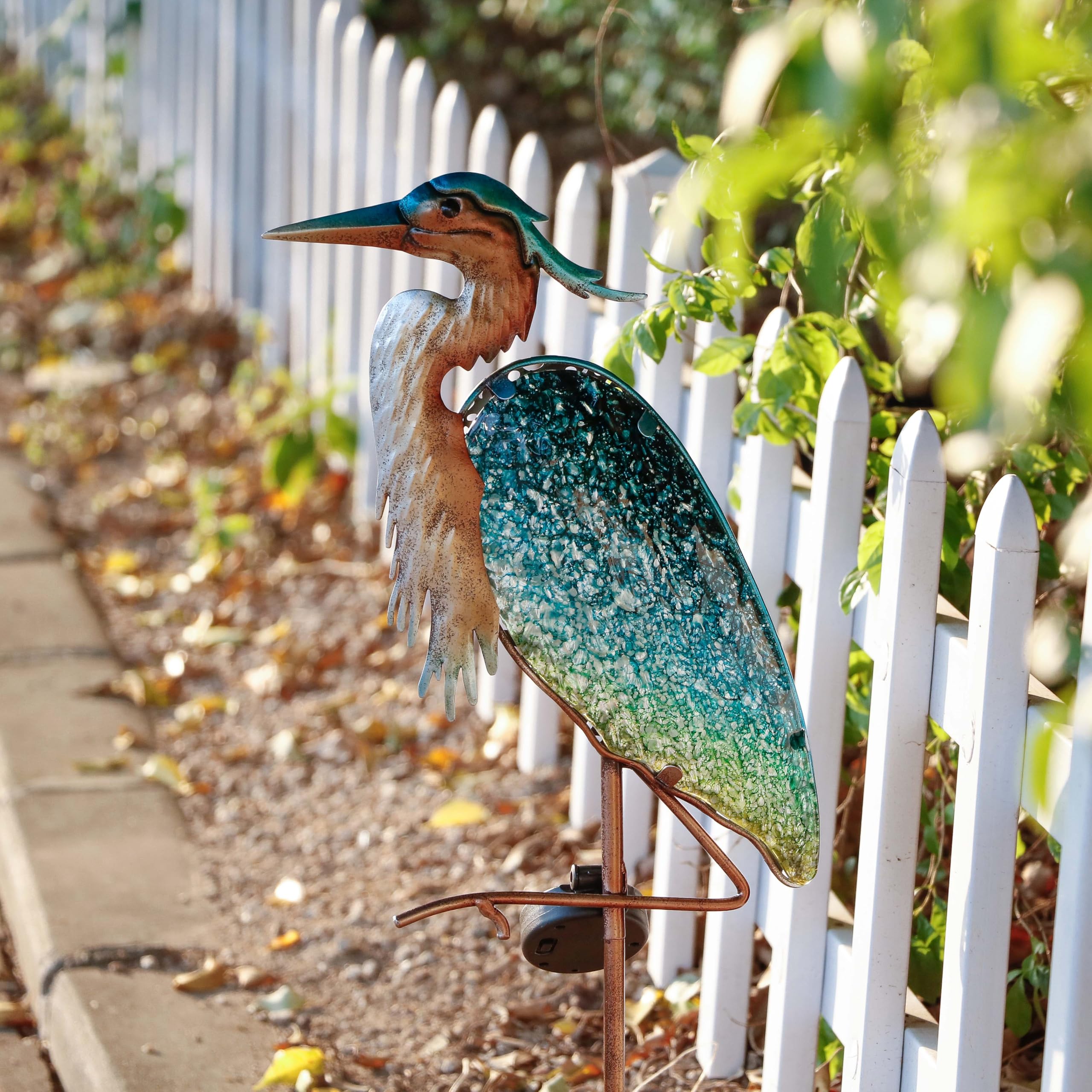 Teresa'S Collections Garden Decor For Outside Blue Heron Solar Lights, 39'' Glass Lawn Ornaments With Outdoor Lights Decorative
