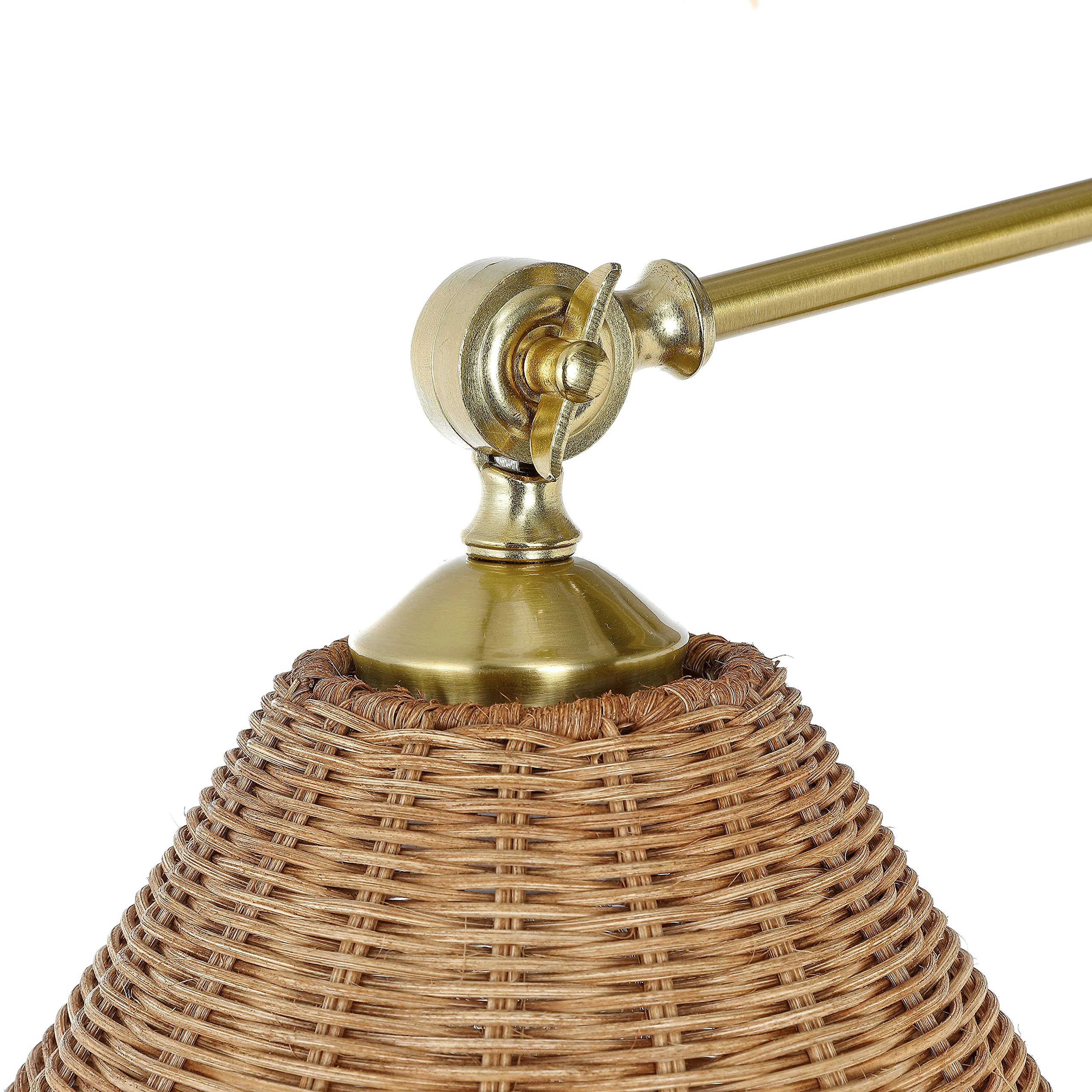 Wingbo Wall Sconce - Adjustable Rattan Wrapped Lamp, Brass & Wicker Shade, Gold/Black, Vintage Design, Plug-In Or Hardwire