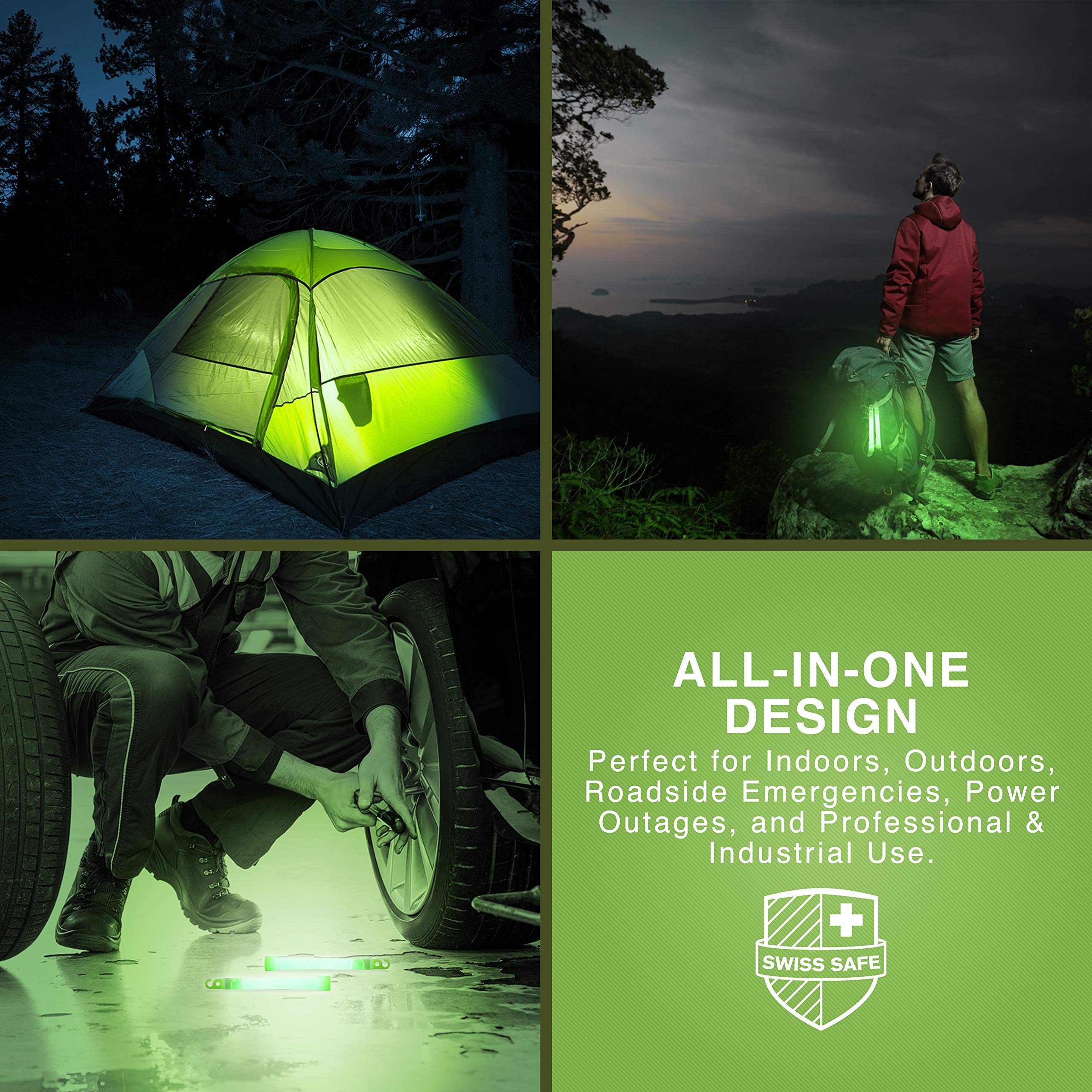 Swiss Safe Premium 6'' Glow Sticks - Extra Bright, 12+ Hour Duration, Emergency Ready (Green 12-Pack)