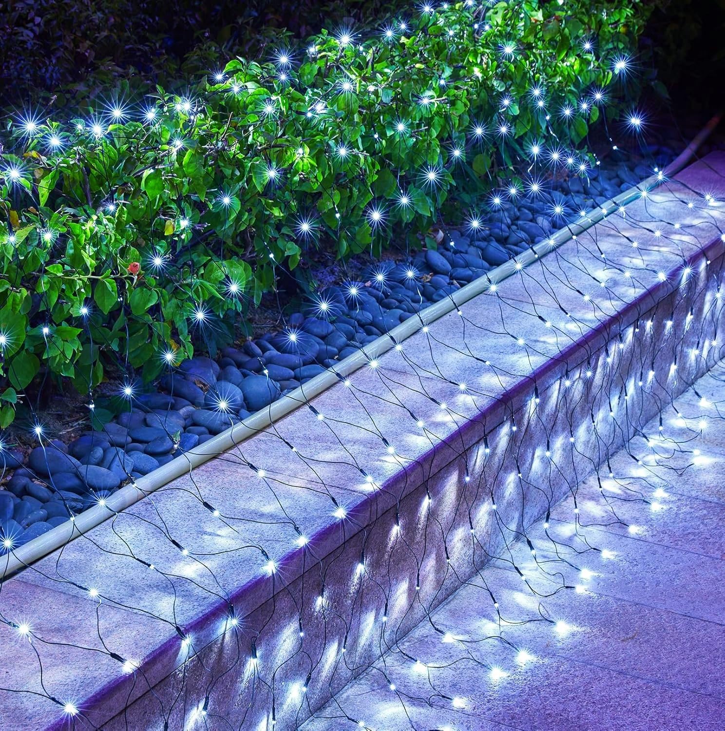 2 Pack 12 x 5FT 360 LED Christmas Net Lights Outdoor for bushes  Waterproof IP65 12 Modes Connectable Extendable Bush Net Christmas Lights Outdoor Mesh Light for Bushes  Tree  Yard  Garden  White
