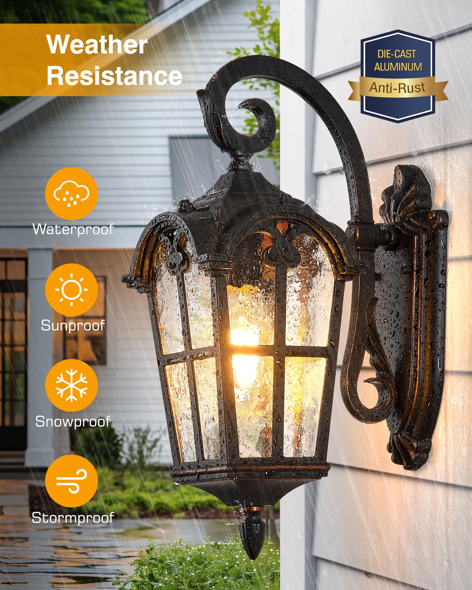 VIANIS Dusk to Dawn Outdoor Lighting, 2-Pack Aluminum Porch Lights, Vintage ORB, Model V8113D, Oil Rubbed Bronze Finish