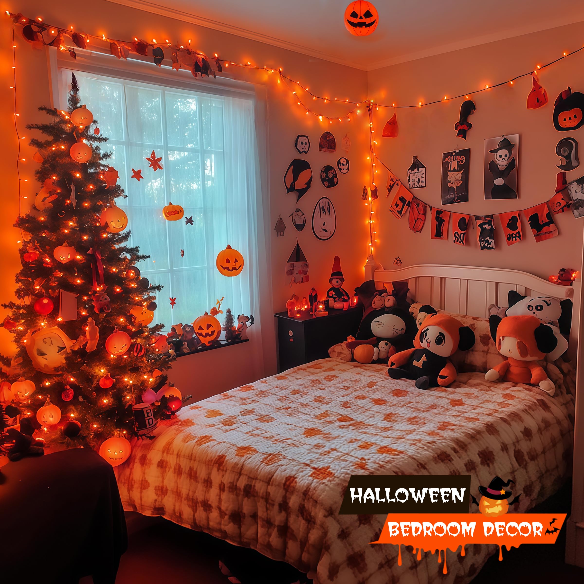 Jmexsuss 200 Led Orange Halloween Lights Outdoor, 66Ft Connectable Halloween String Lights Plug In, 8 Modes Orange Light For Tre