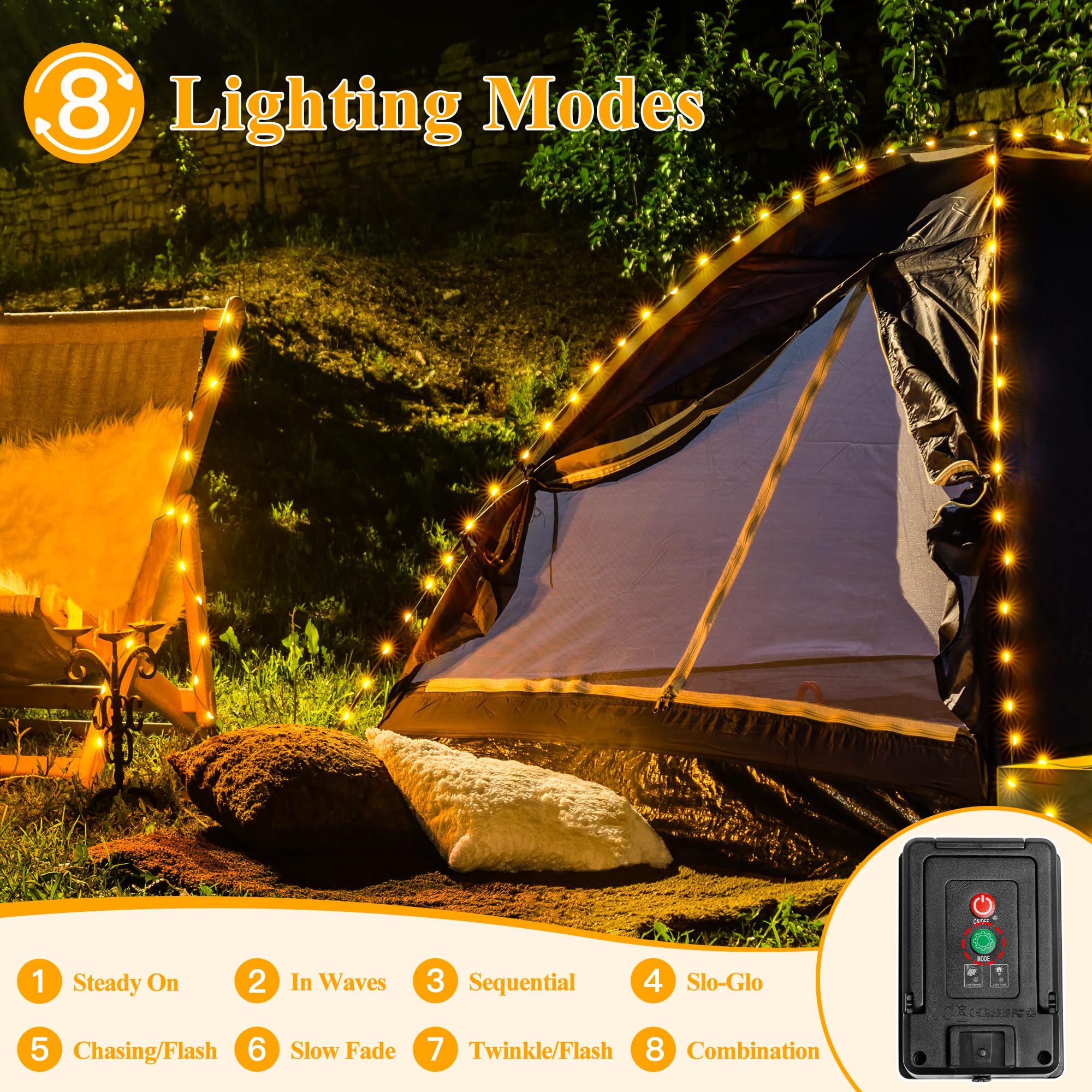 Ollny Solar Fairy Lights, 120LED, 40FT, IP67 Waterproof, Warm White, Model PSM120W