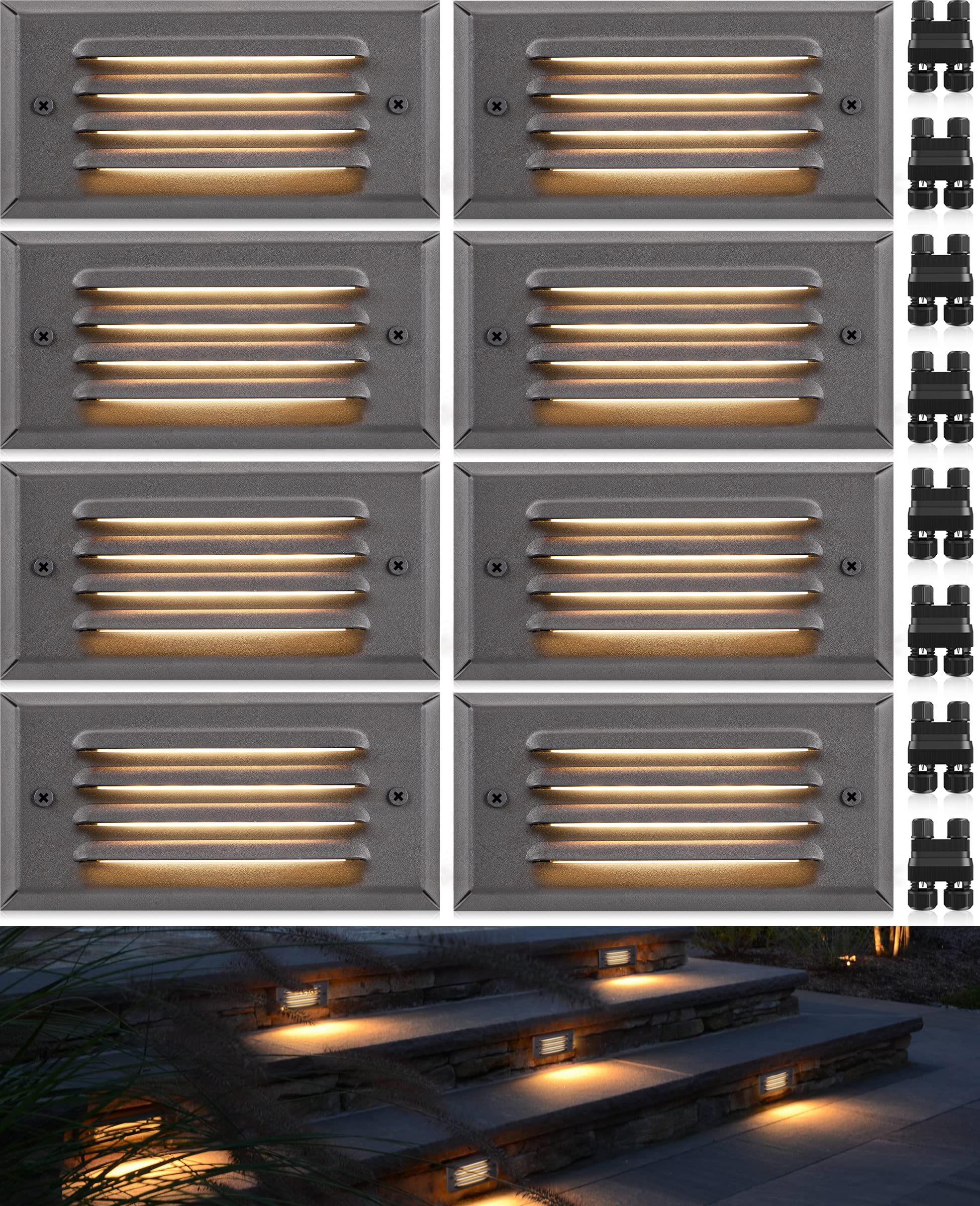 SUNVIE Low Voltage Step Lights 5W LED Deck Lights 12V 3000K Bronze Aluminum 8 Pack Model BLWFB0512C
