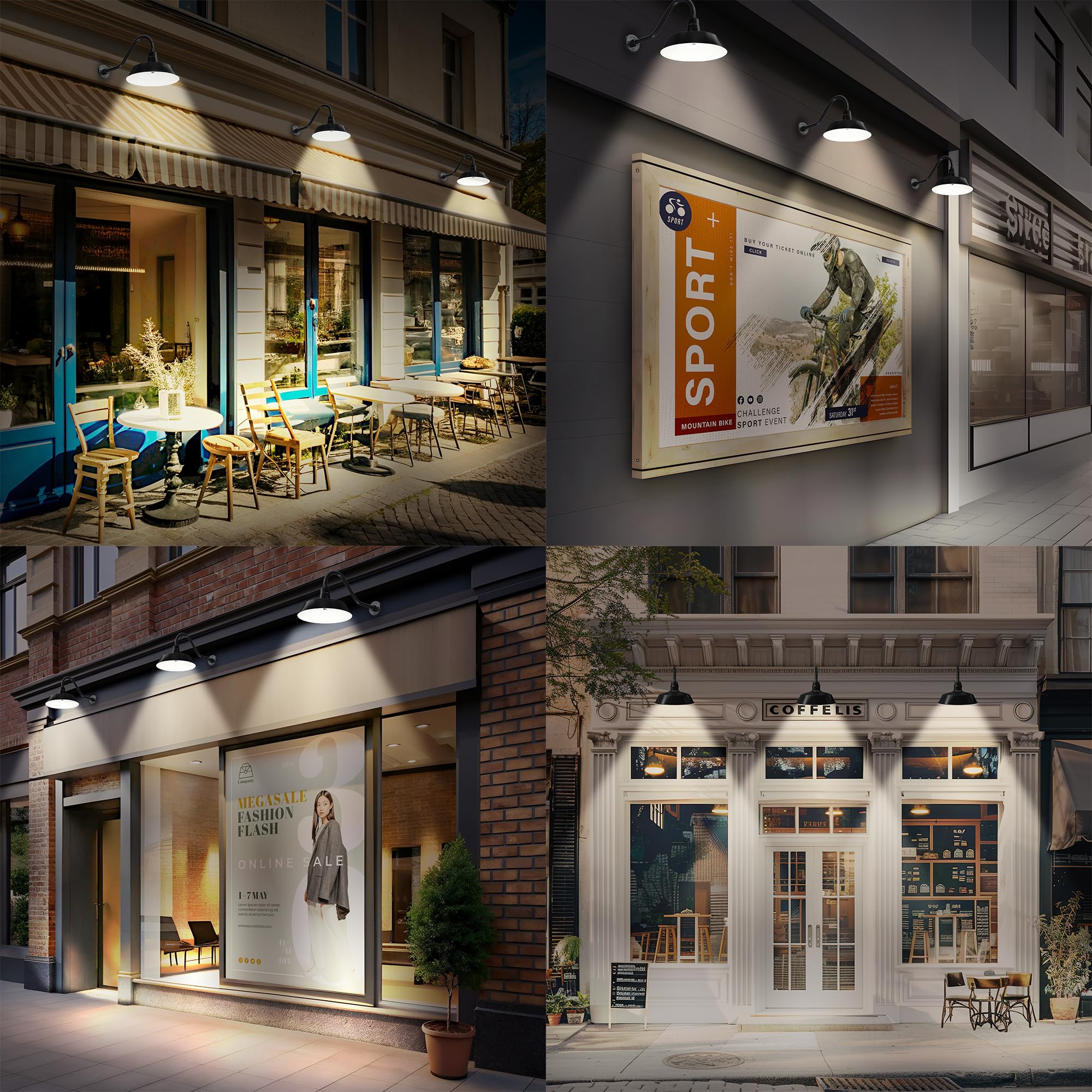 HTM LIGHTING SOLUTIONS 14in. Gooseneck Barn Light Fixture - Satin Black, Alloy Steel, Wall Sconce, Model SBL14-BK-SGN22-BK-9