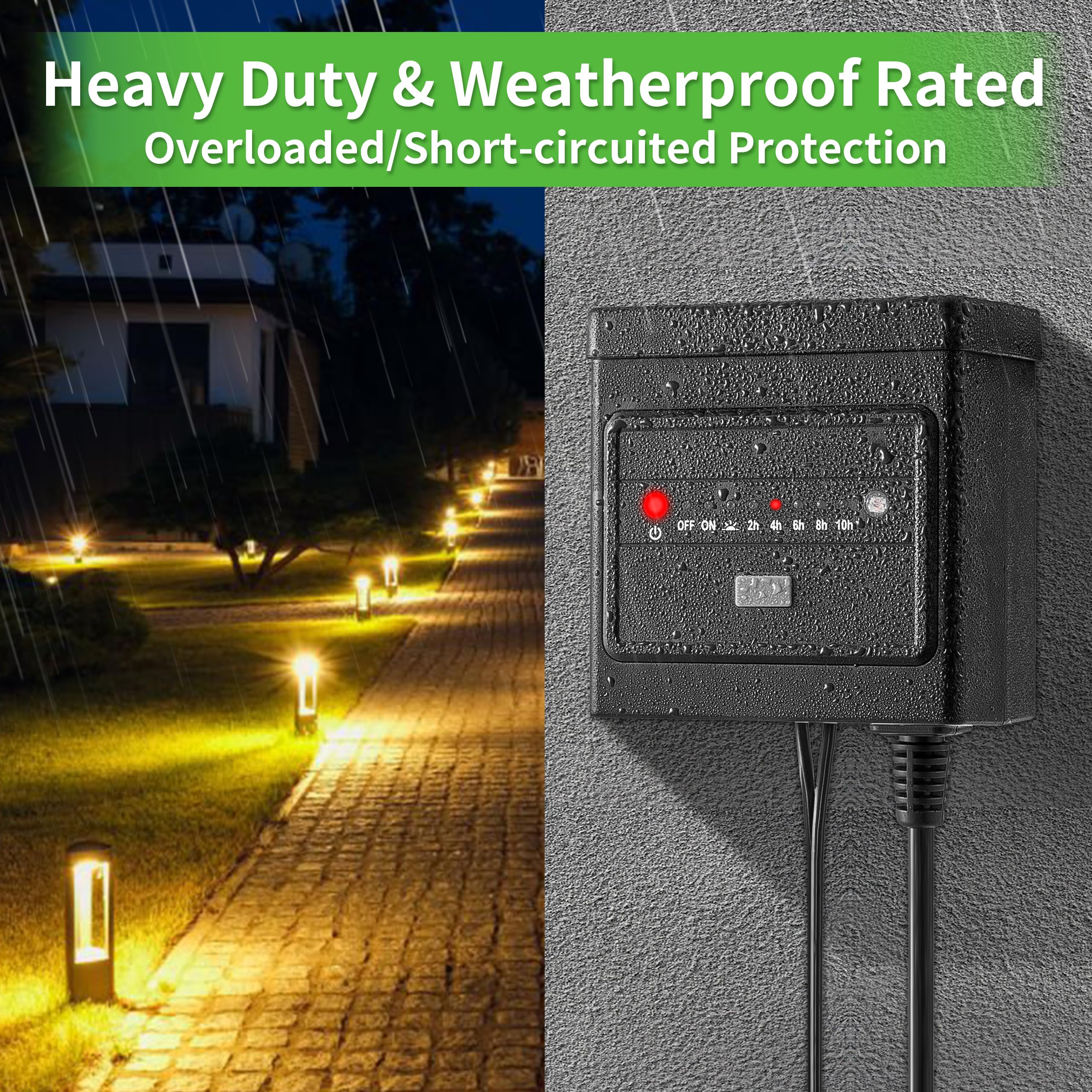 QITIM 60W Low Voltage Landscape Transformer with Timer and Photocell Sensor, 120V AC to 12V DC, Dusk to Dawn and 2/4/6/8/10 Coun