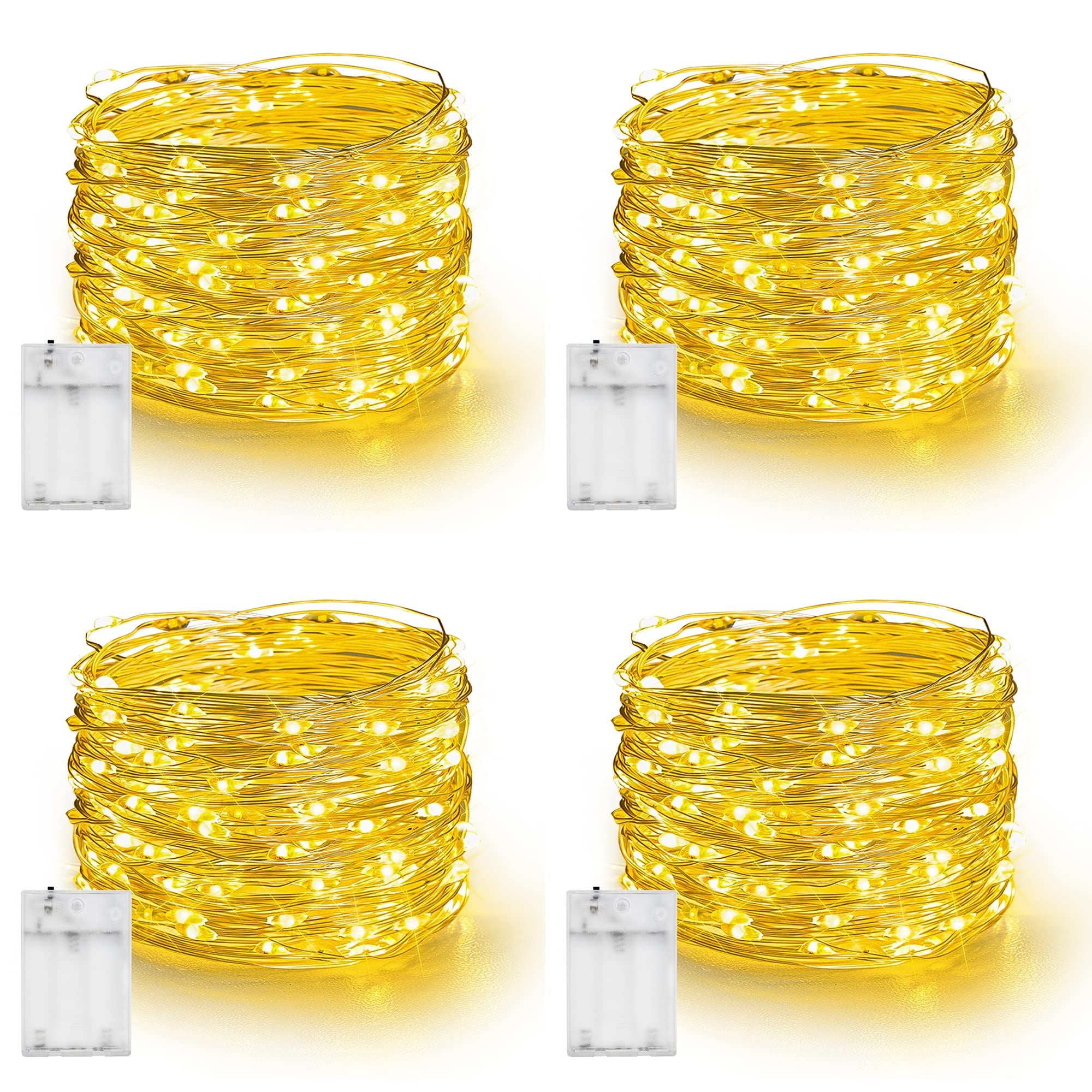 Dazzle Bright Fairy Lights Battery Operated, 4 Pack Total 80Ft 240Led Silver Wire Waterproof String Lights, Christmas Decoration